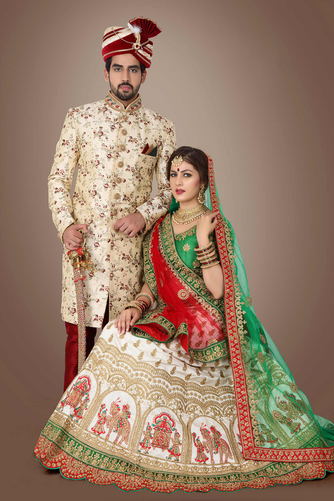 Cream Zari Resham Embroidery Malbari Silk Sherwani E-1050