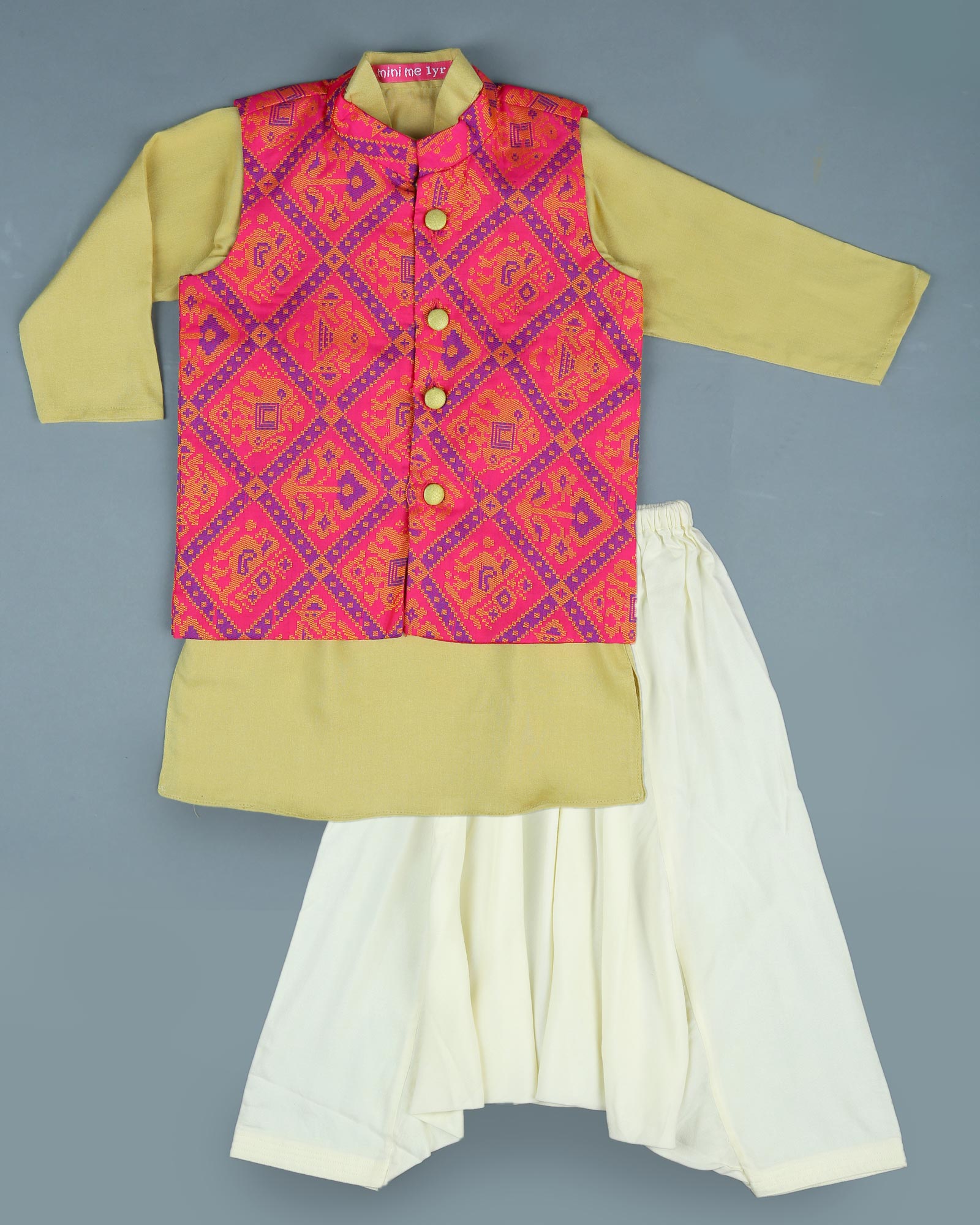 Beige Kurta With Dhoti And Hand Block Jacket