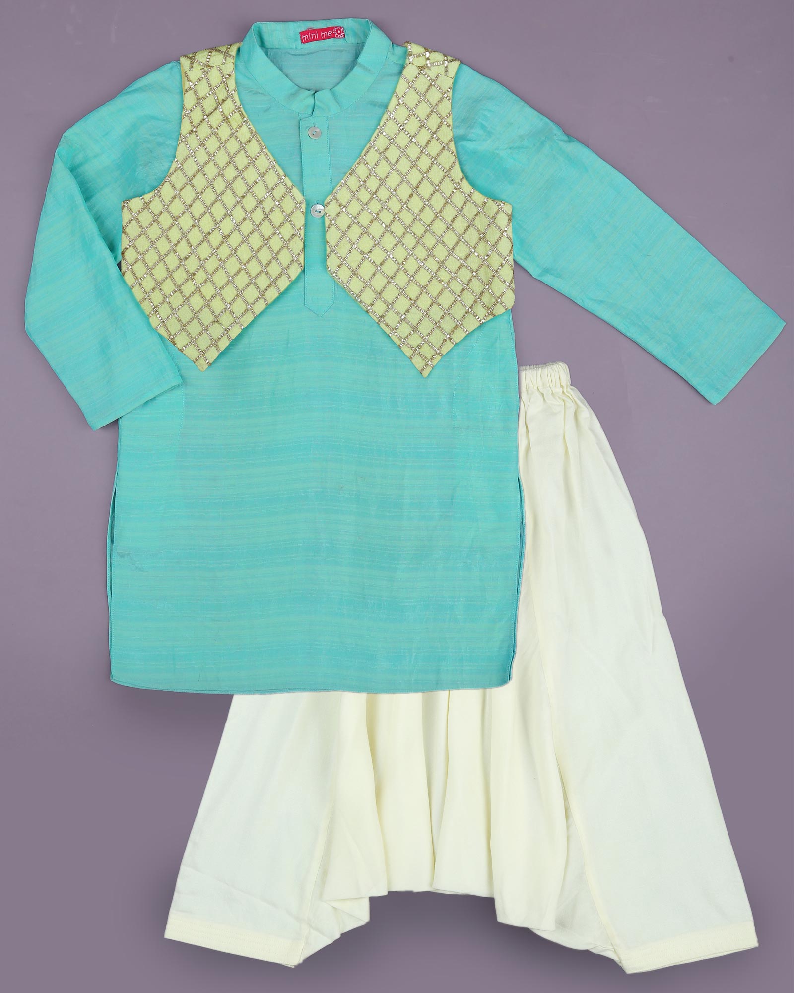 Green Kurta With Gota Jacket