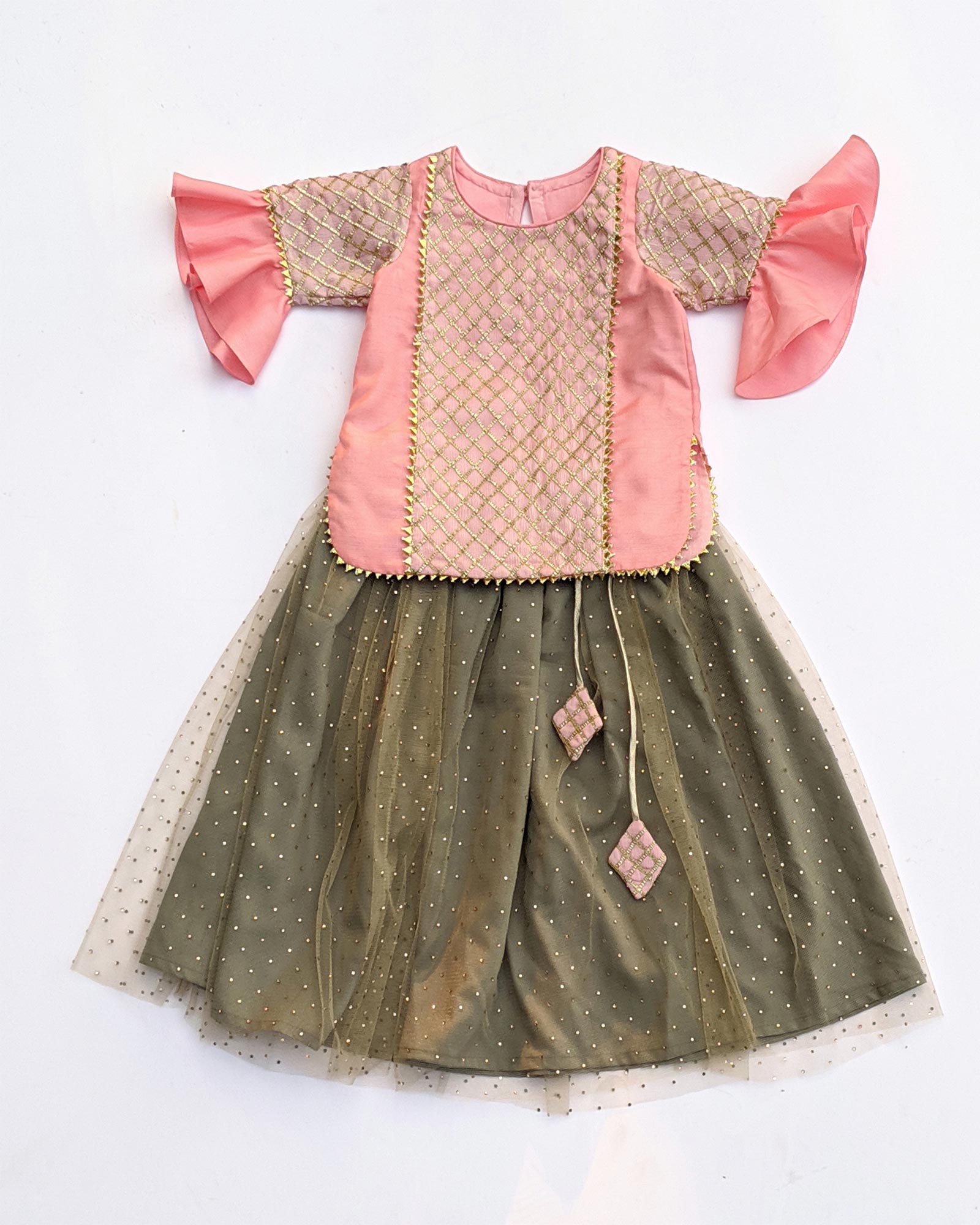 Grey & Pink Lehenga Kurta Set