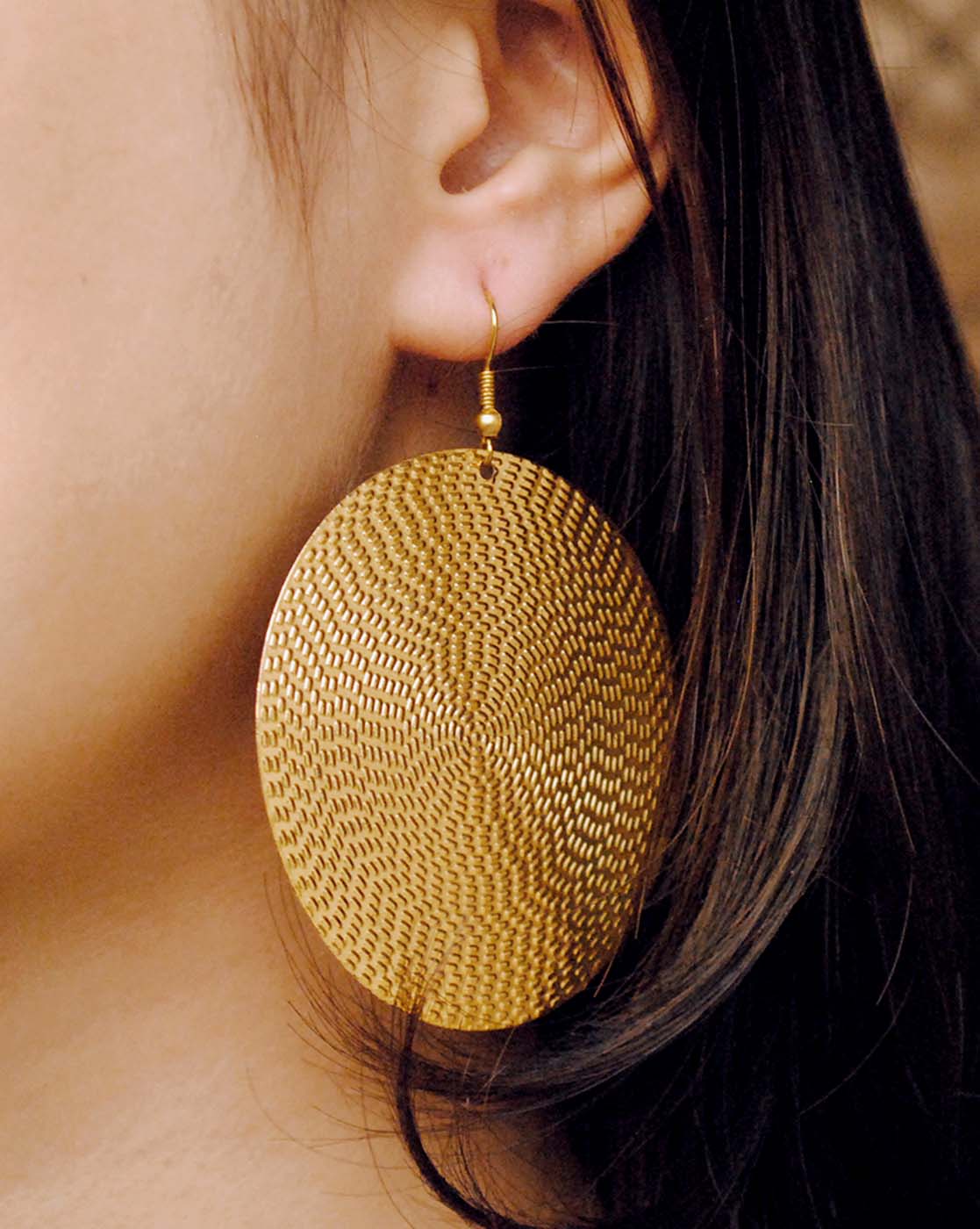 Flat Big Embossed Disc Earrings