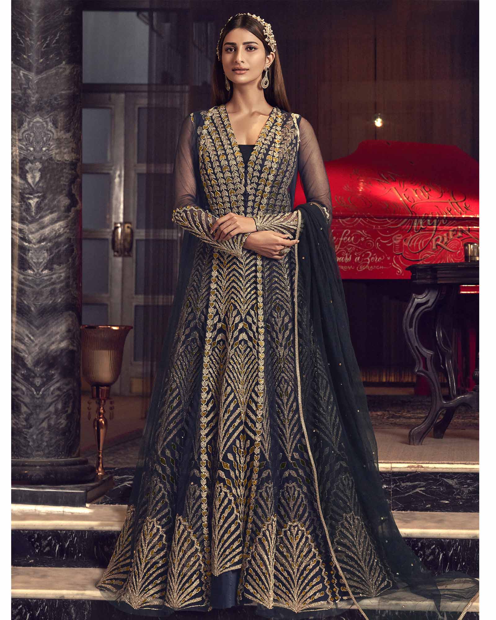 Navy Blue Designer Semi Stitched Salwar Suit with Dupatta