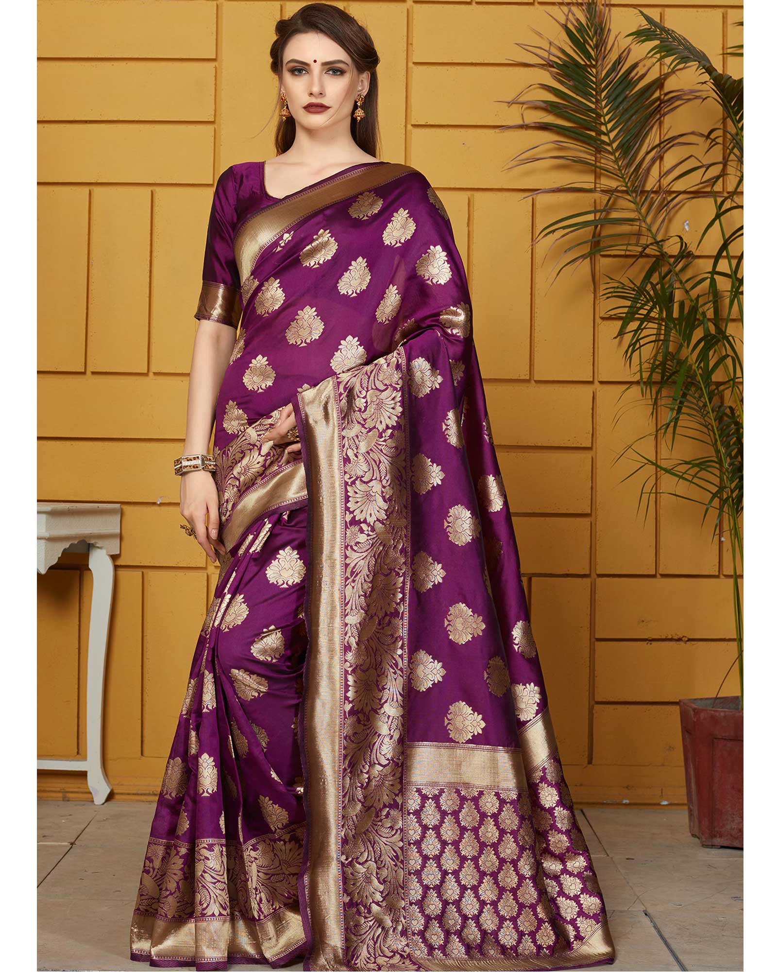 Purple Color Woven Silk Traditional Saree