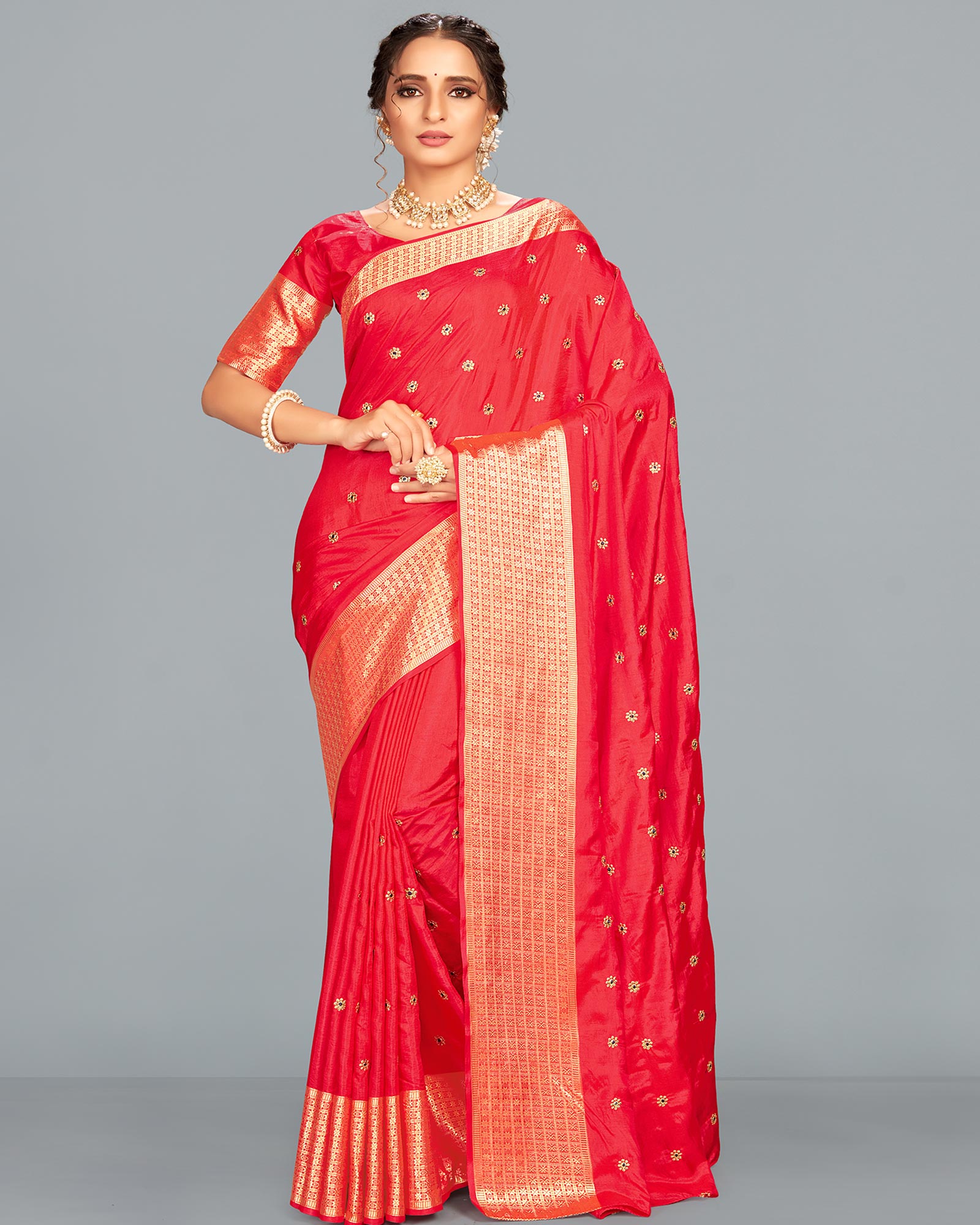 Pink color Sana Silk Embroidered Festival Saree