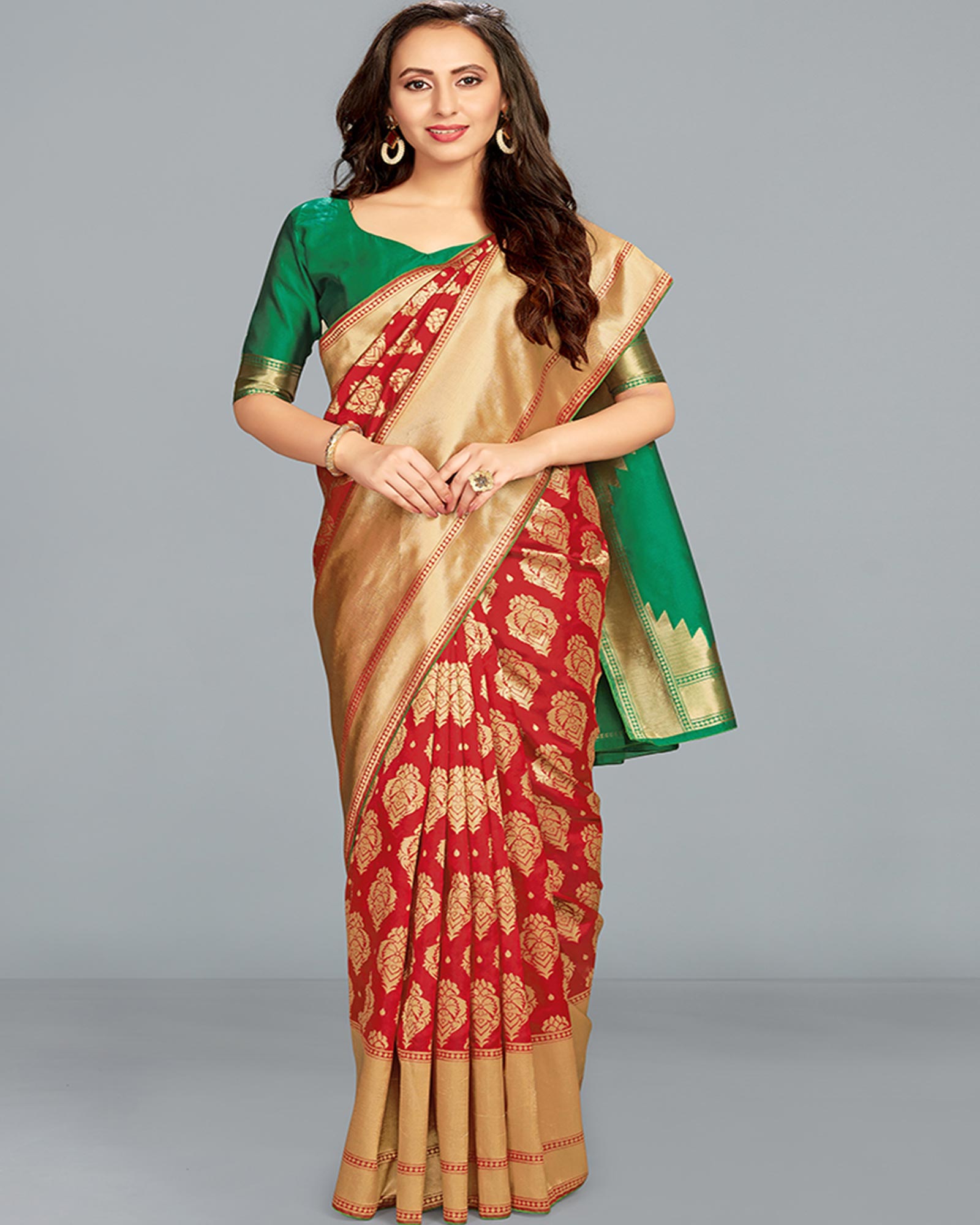 Red Color Banarasi Silk Traditional Saree With Blouse
