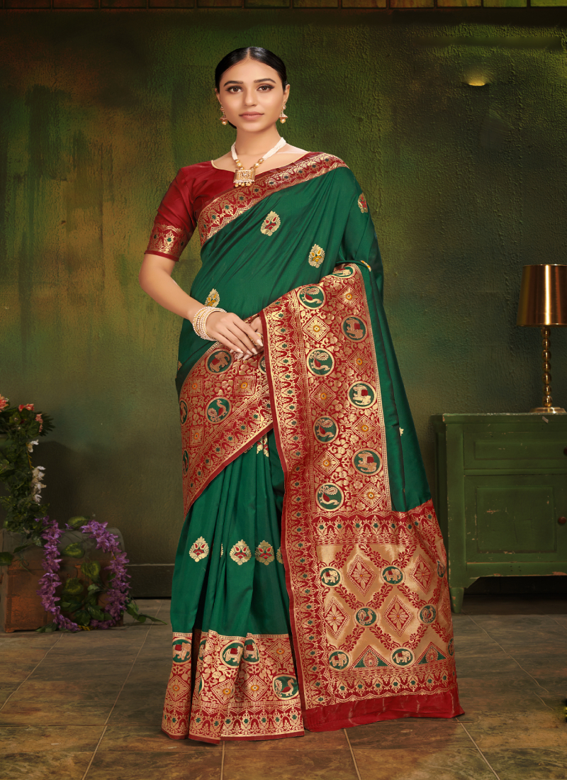 Dark Green Color Patola Silk Traditional Saree