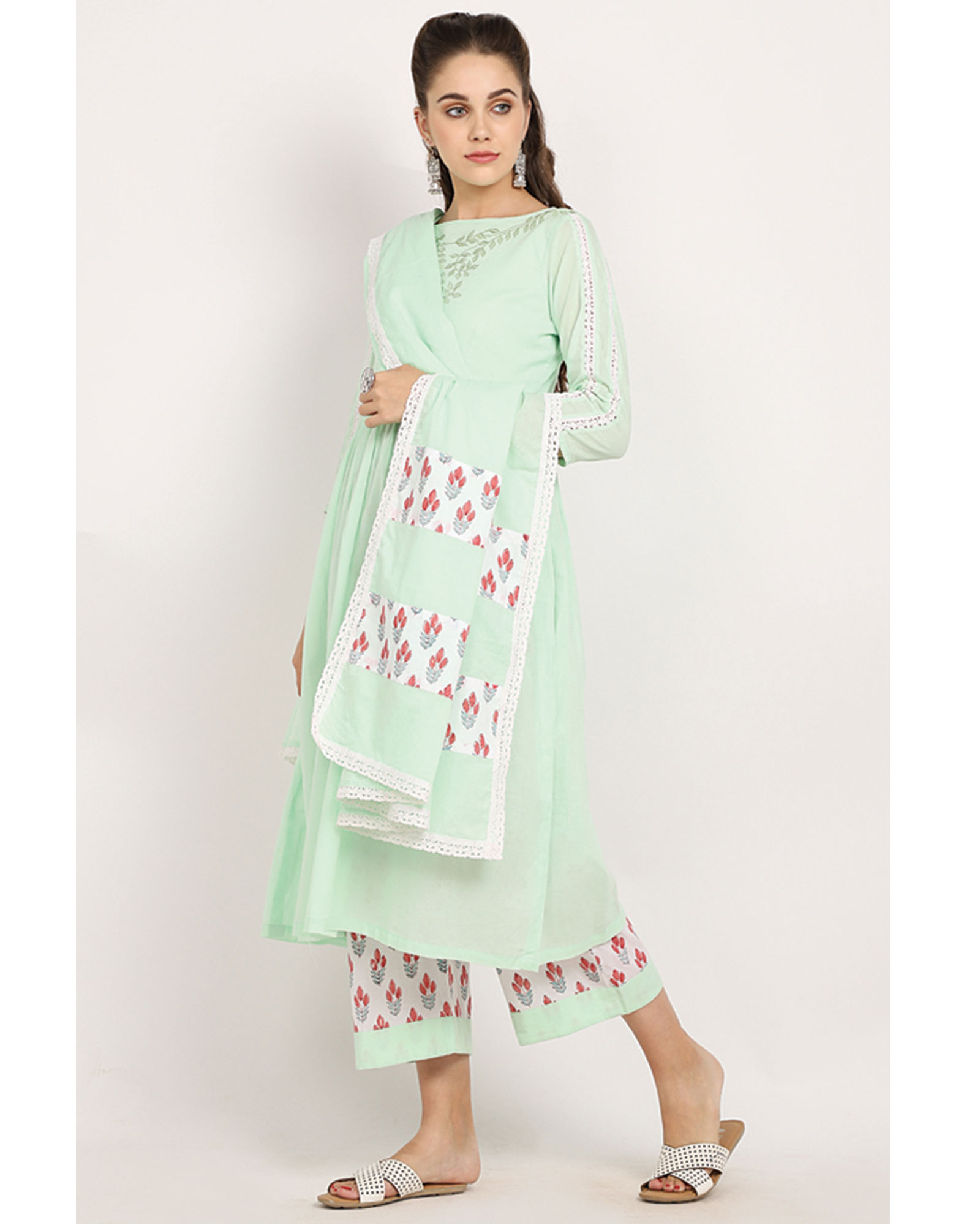 Mint dupatta suit set