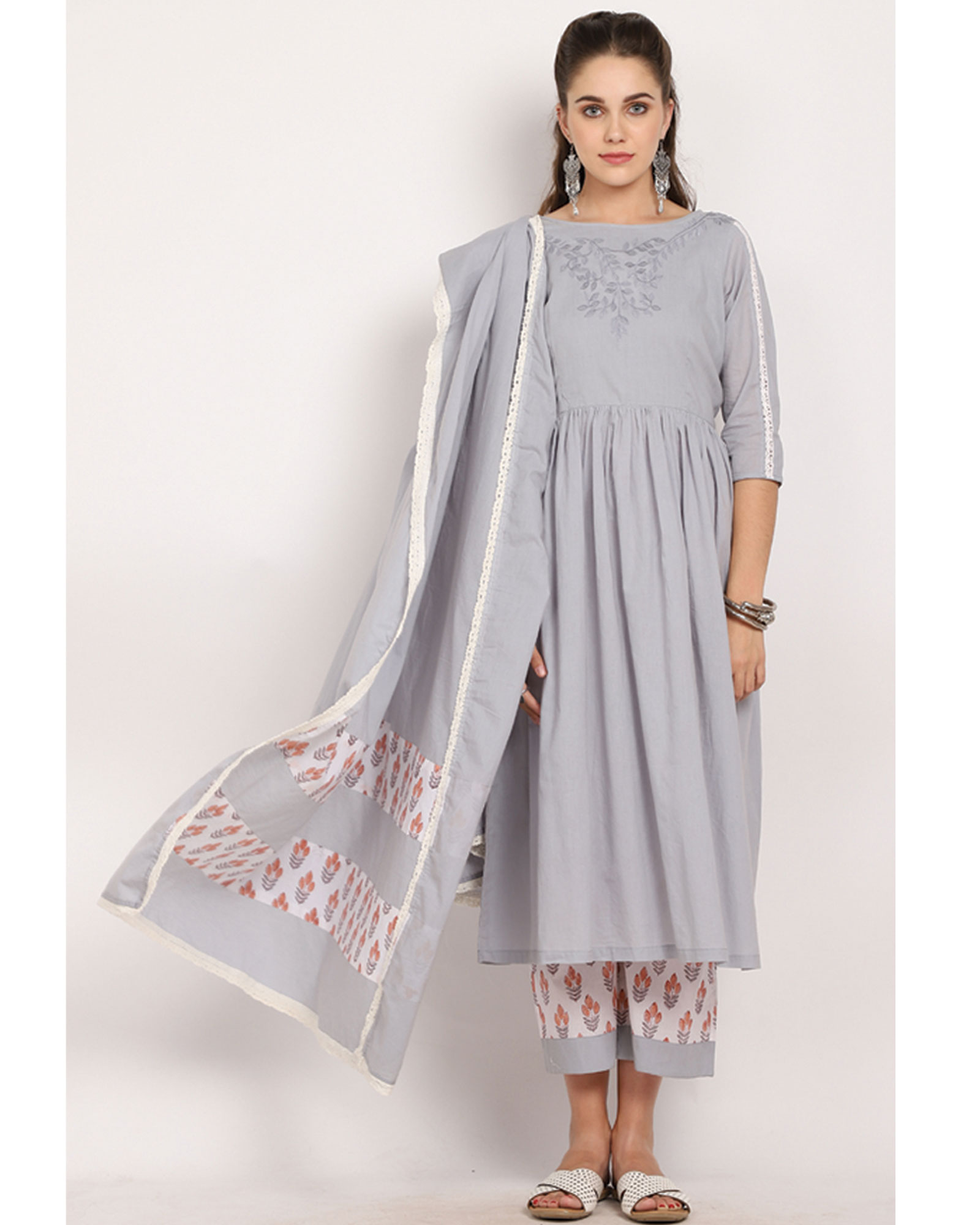 Steel dupatta suit set