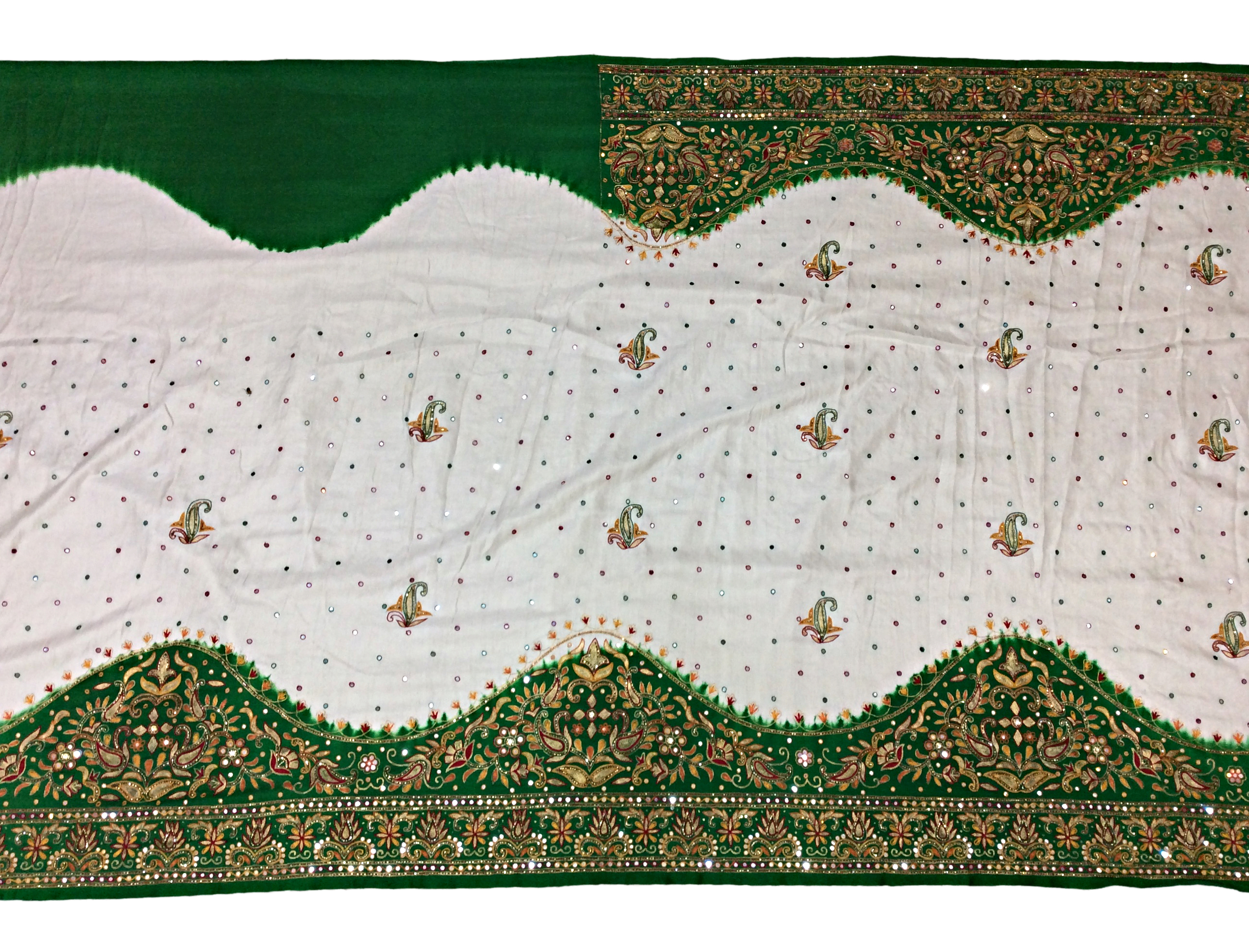 White with Green and Red Color Fancy Design Gaji Silk Panetar Saree