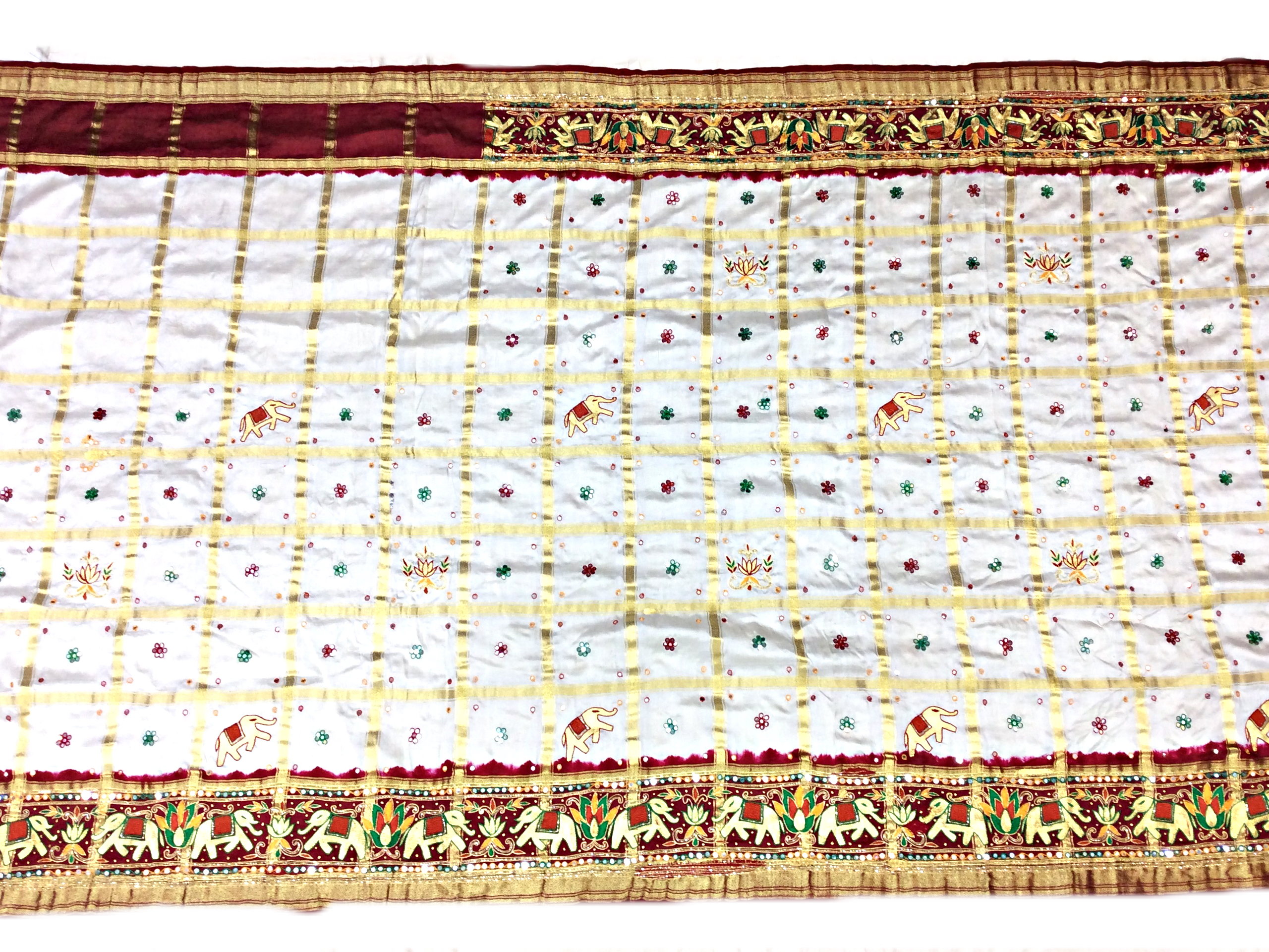 White and Maroon Color Fancy Checks Design Gaji Silk Panetar Saree