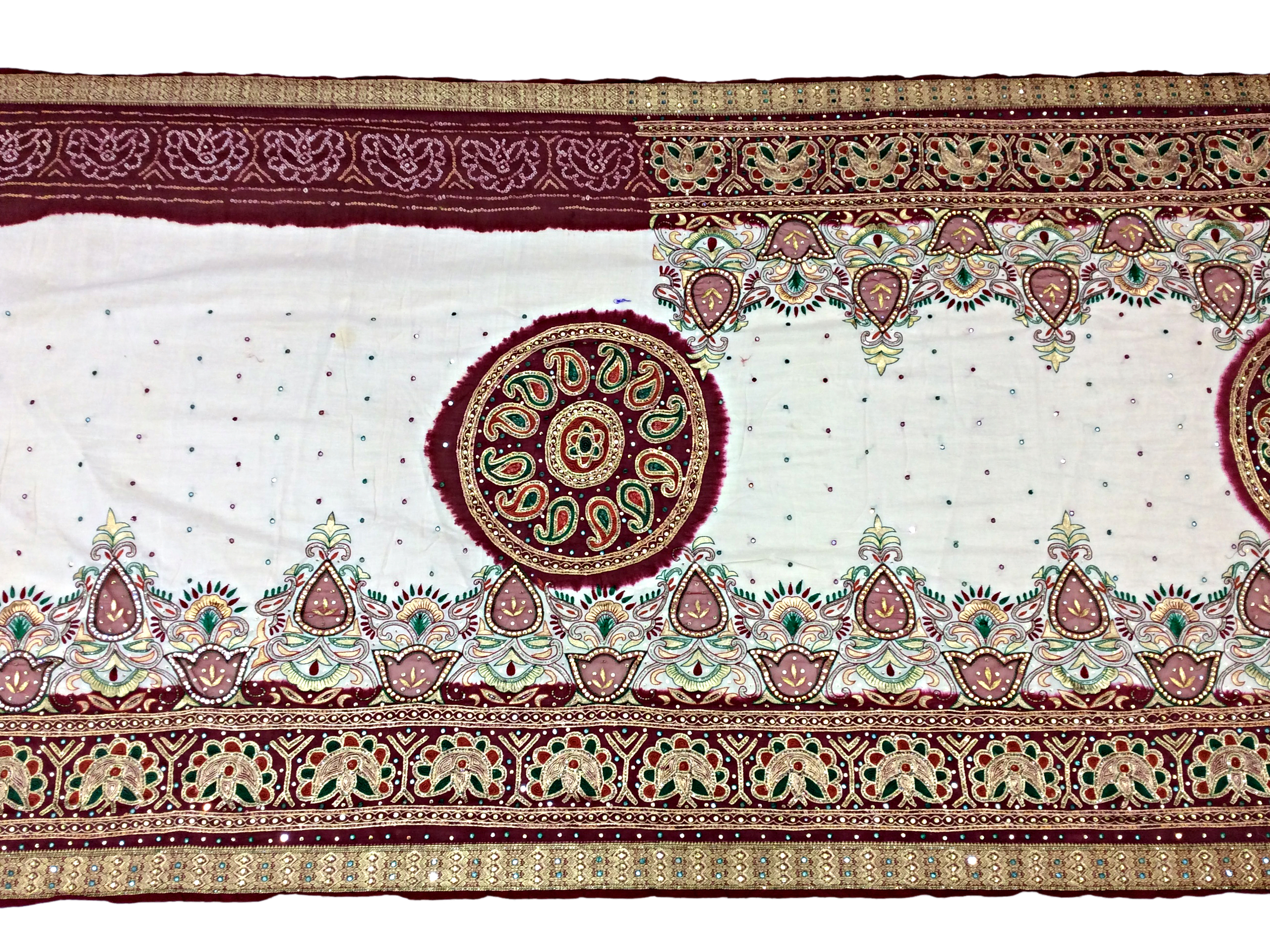 White and Maroon Color Fancy Design Work Gaji Silk Panetar Saree