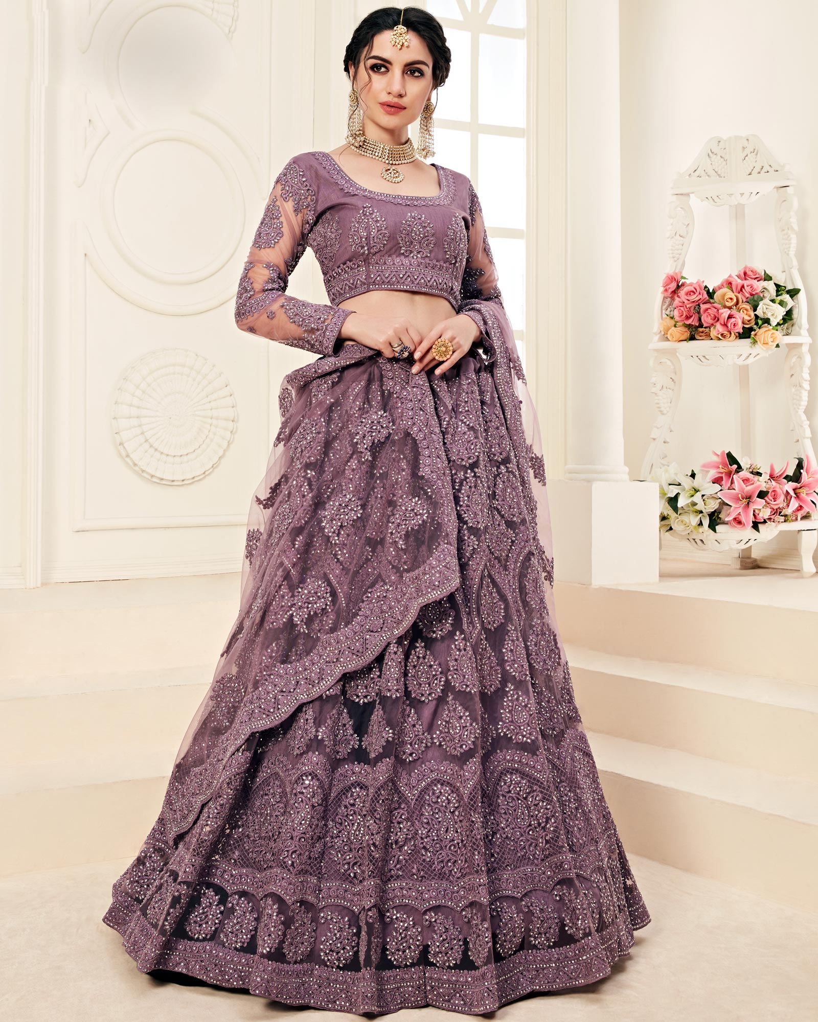 Violet Semi-Stitched Designer Lehenga Choli With Dupatta