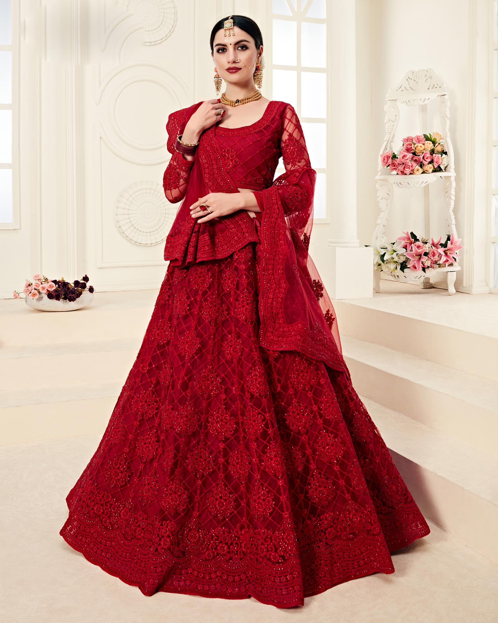 Royal Red Semi-Stitched Bridal Lehenga Choli With Dupatta 