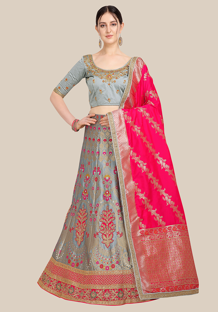 Grey Embellished Semi Stitched  Lehenga & Choli with Dupatta