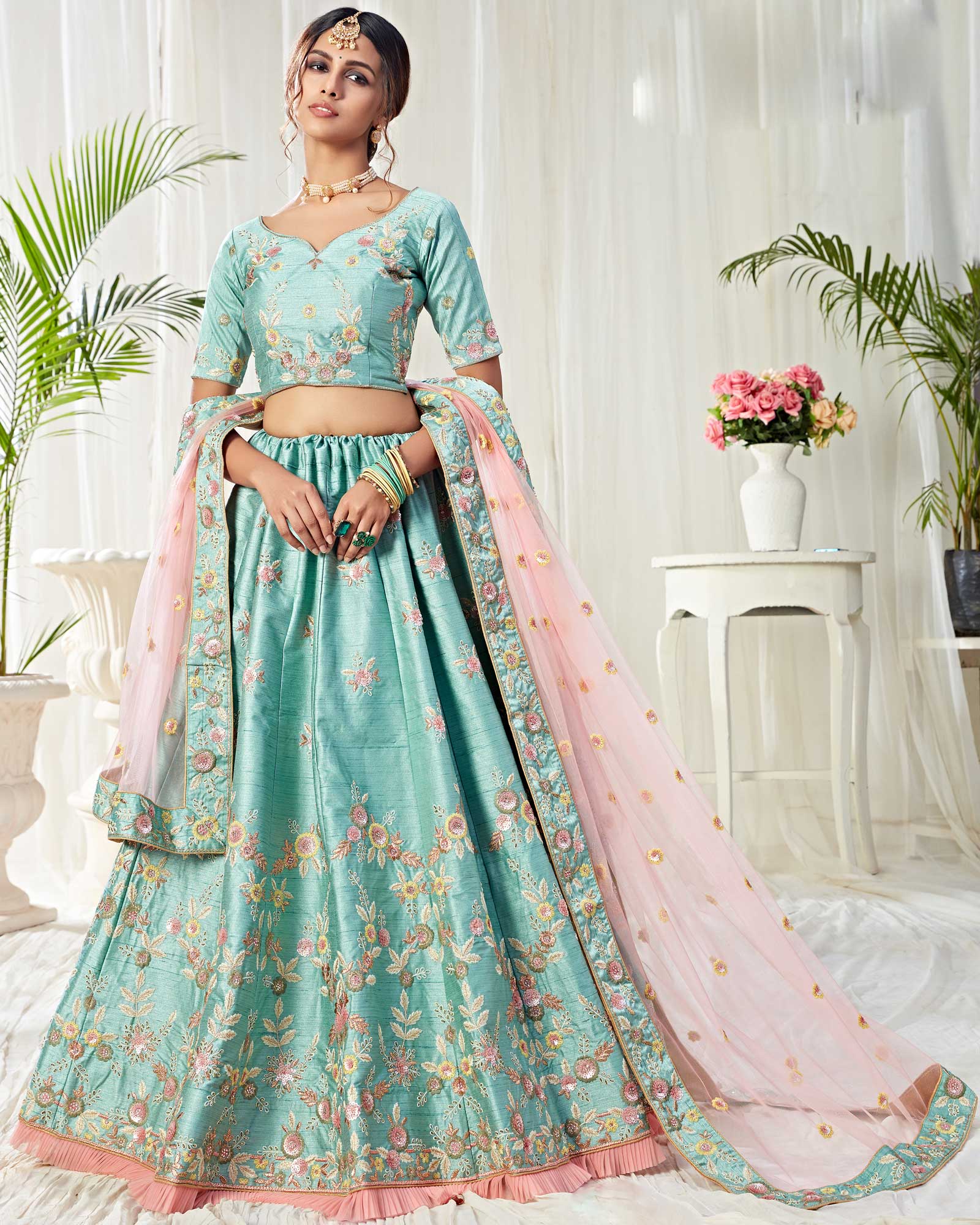 Ice Blue Designer Bridal Lehenga Choli