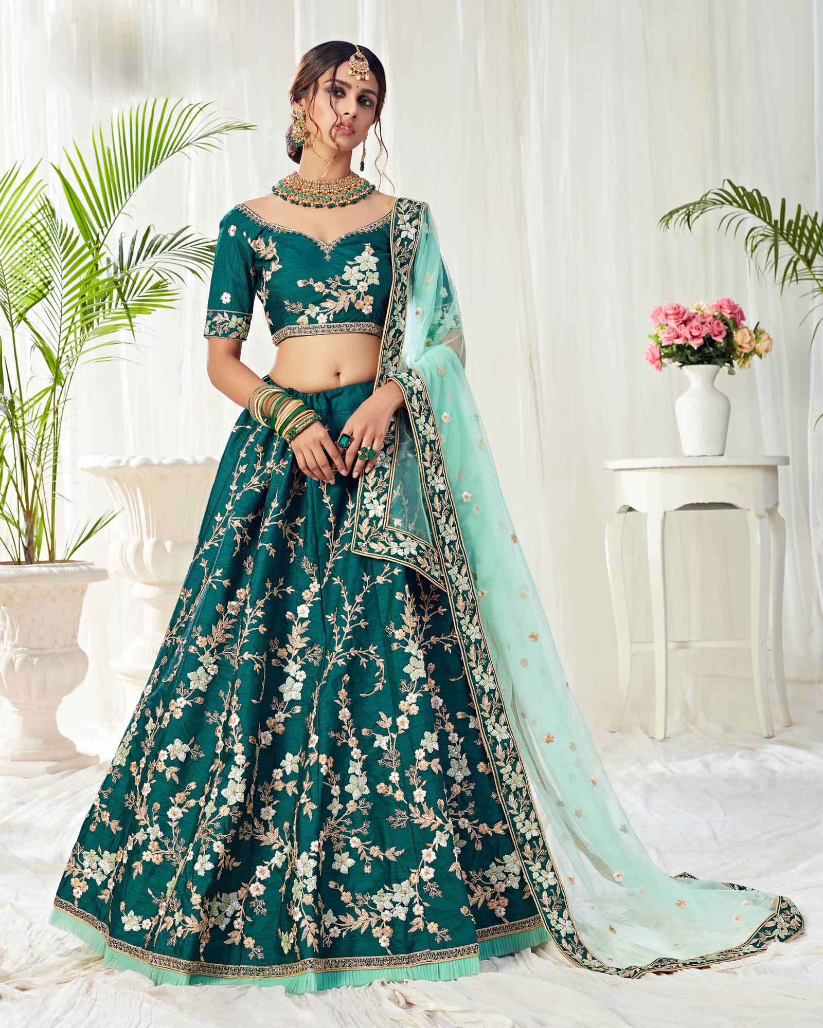 Dark Green Embroidered Bridal Lehenga Choli