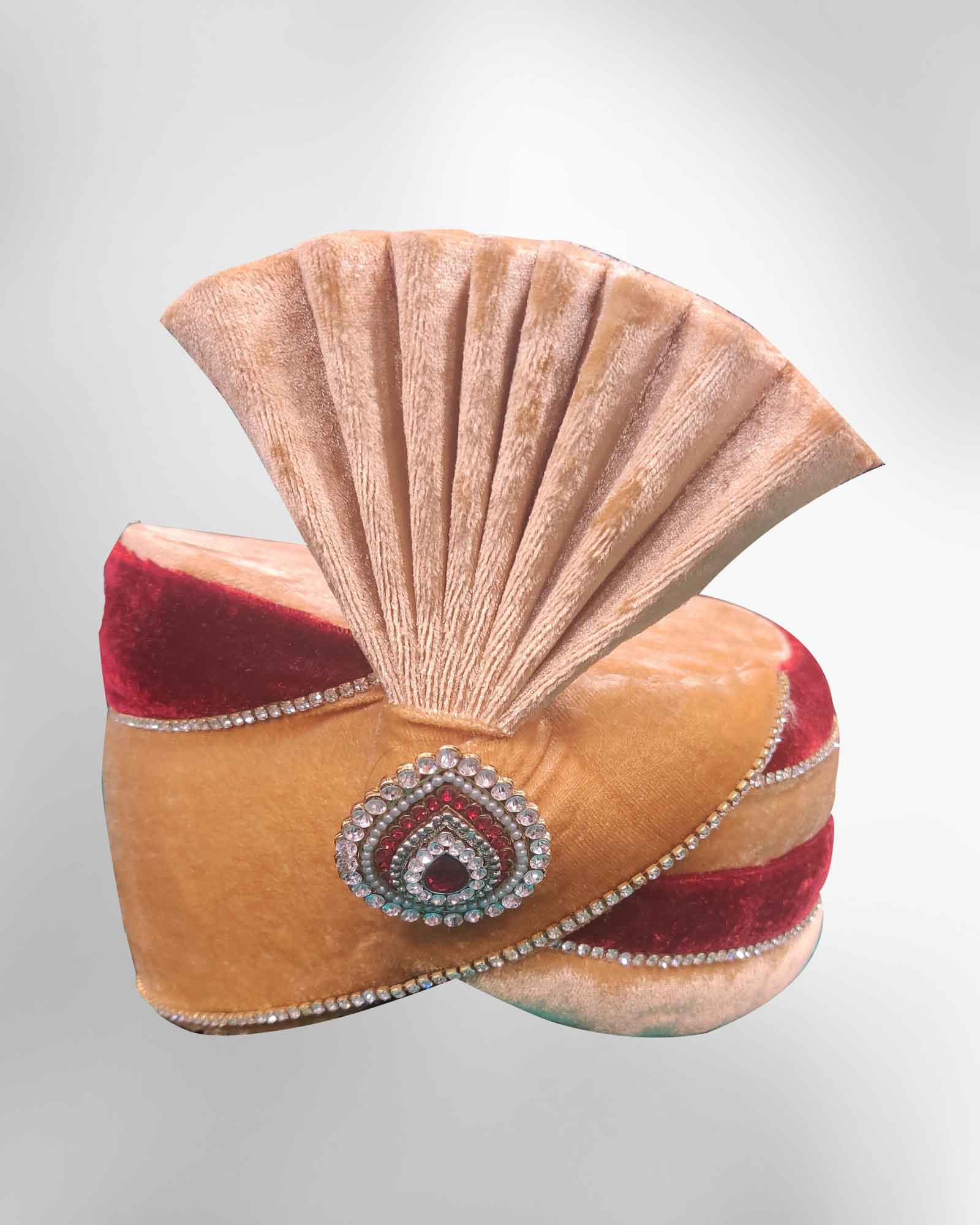 Golden Maroon Velvet Groom Safa