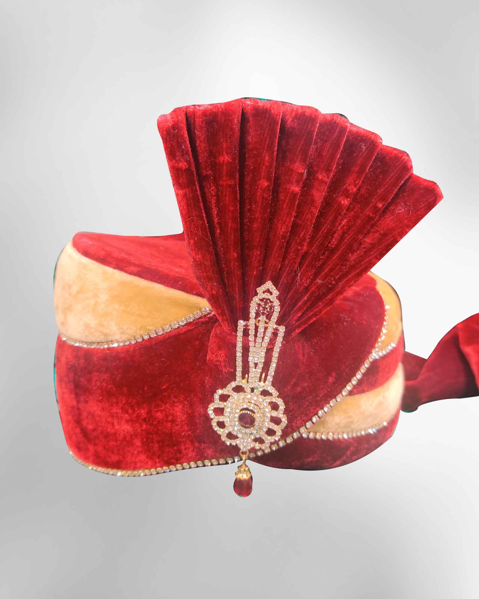 Maroon Golden Velvet Groom Safa