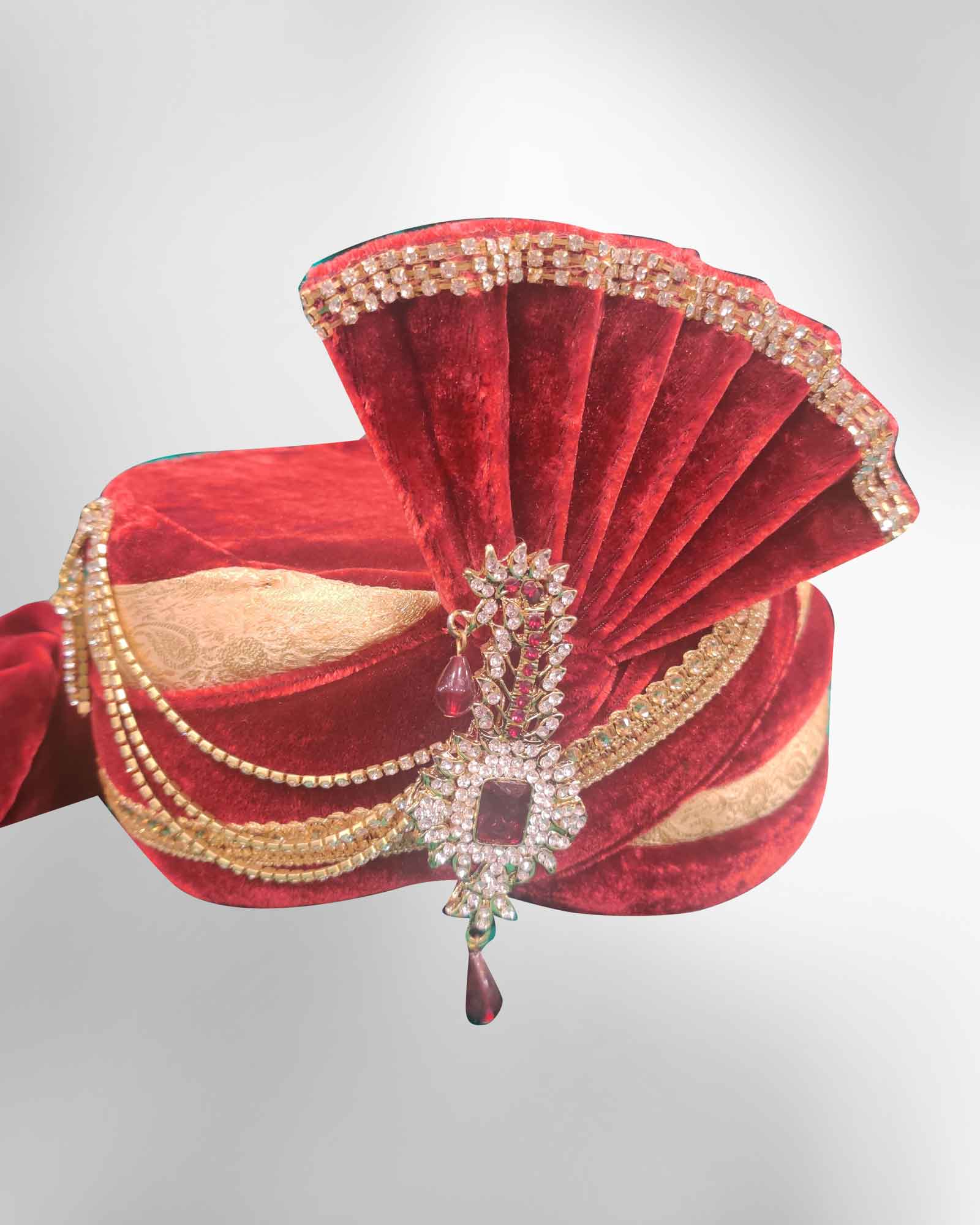 Golden Maroon Velvet Groom Safa 17