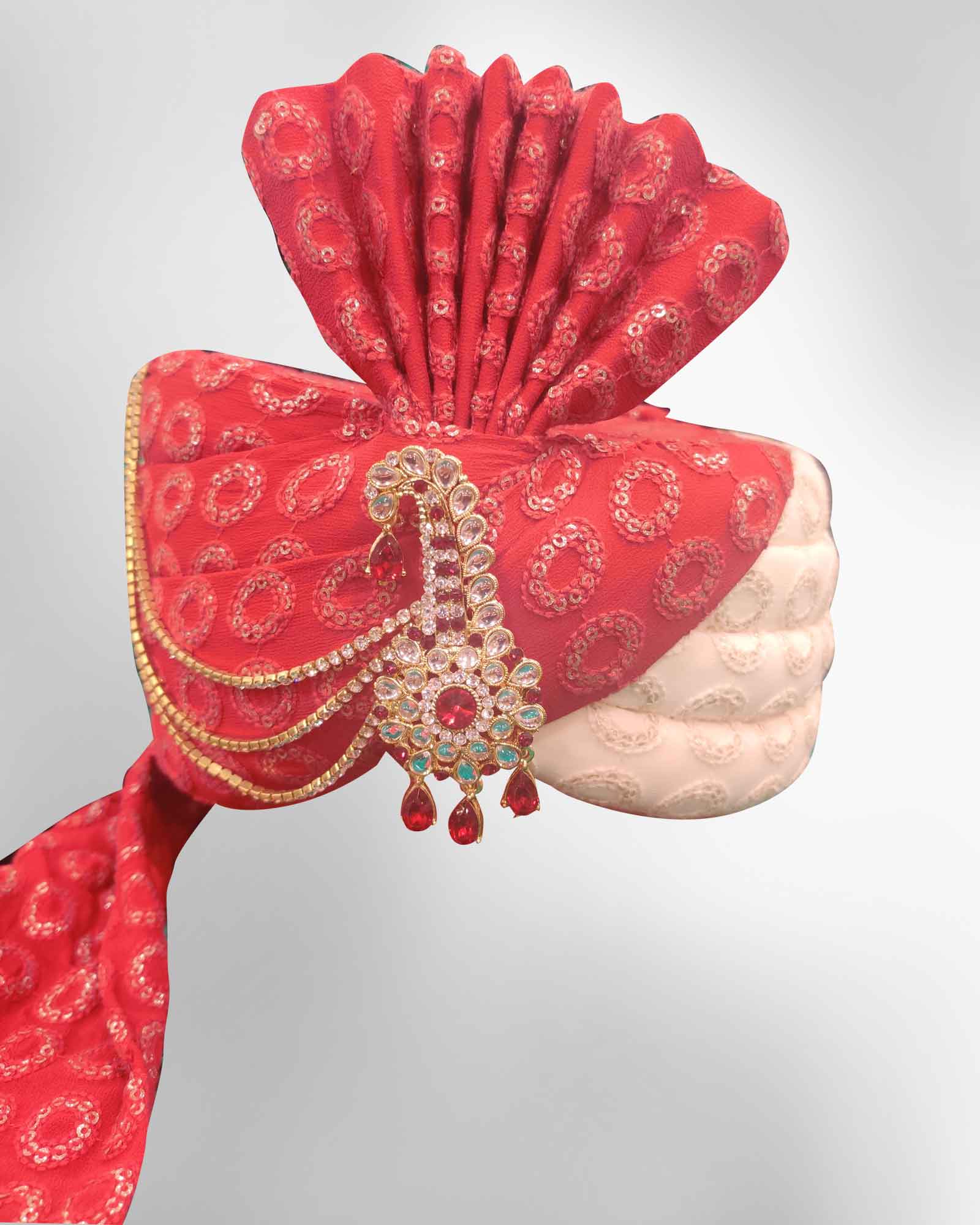 Red Cream Thread Work Safa 105611