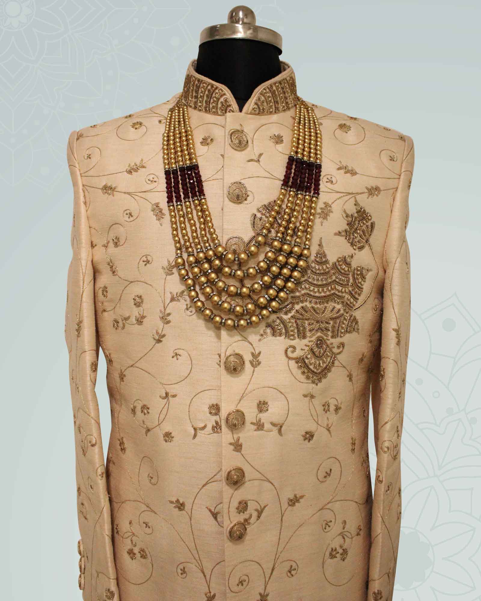 Gold Maroon Pearl Mala - LWMMB006