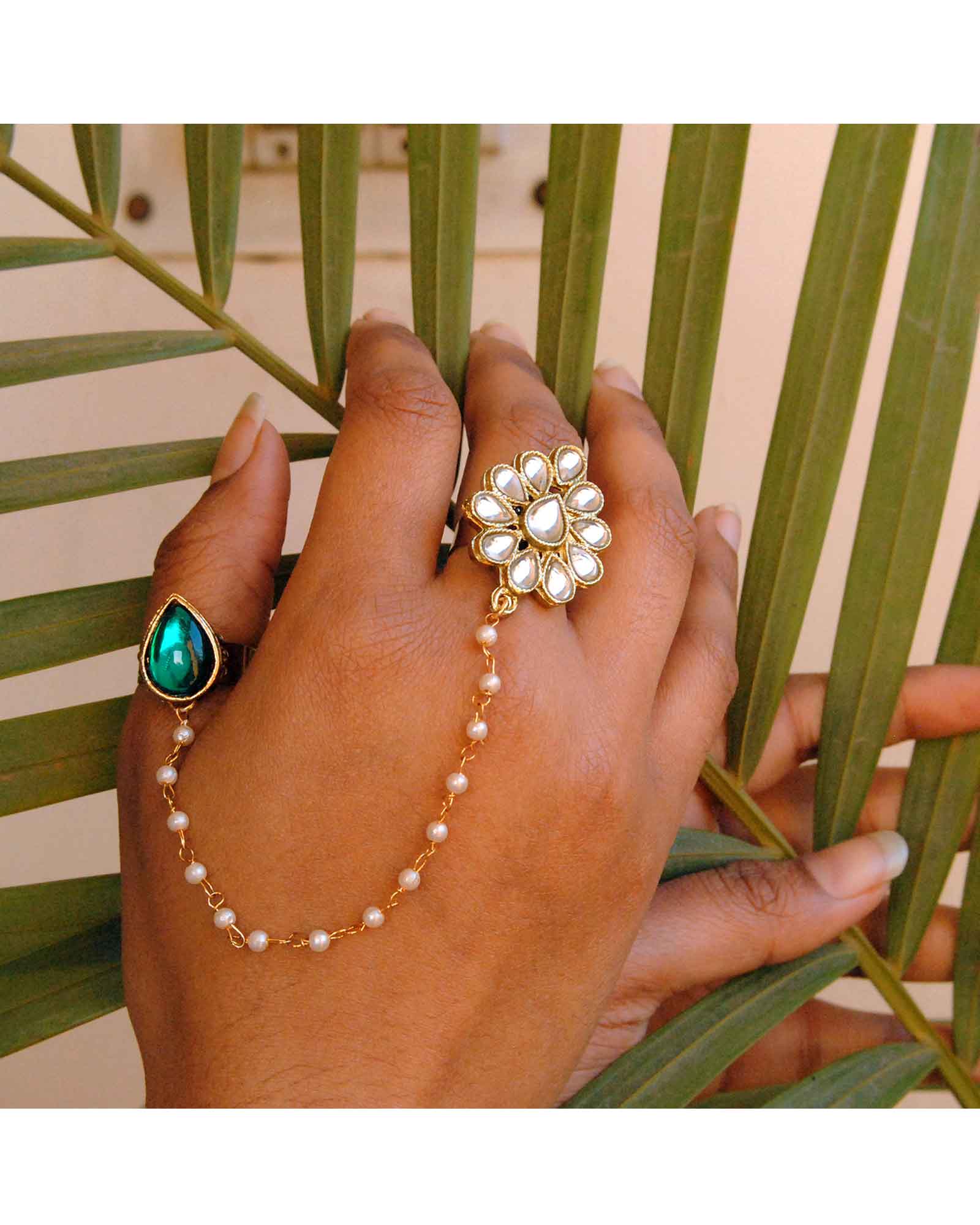 The Dynamic Duo Green Pear Ring