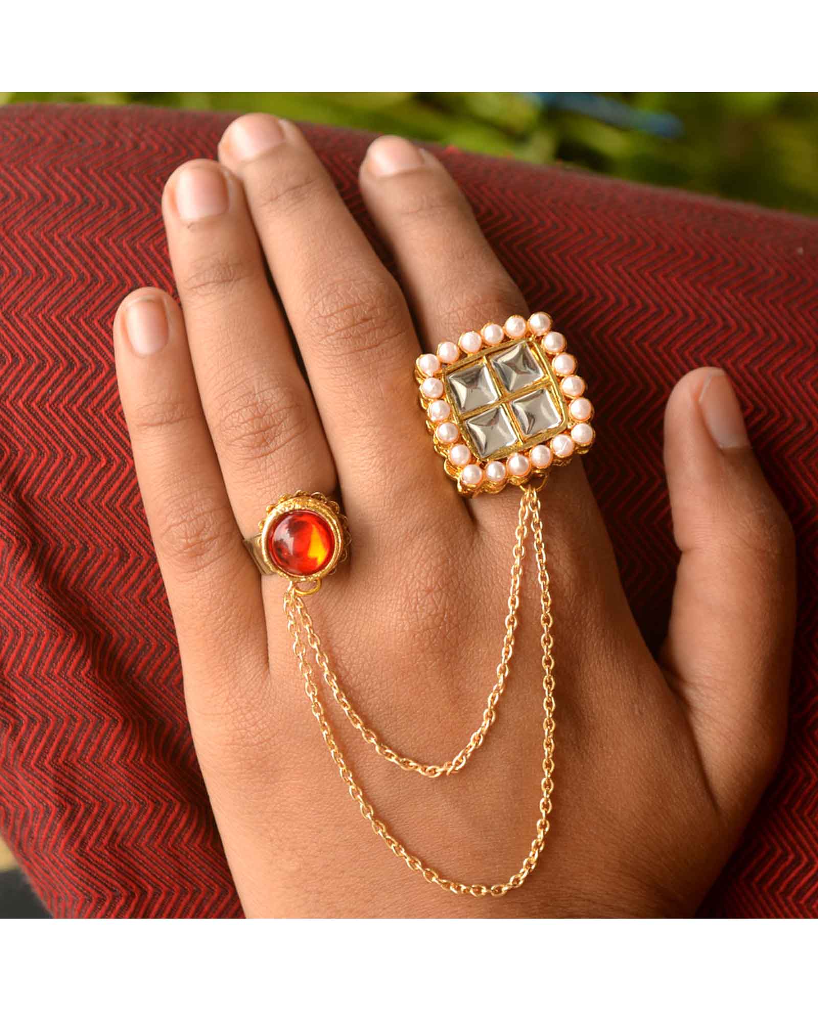 Royal Kundan Two Finger Ring 