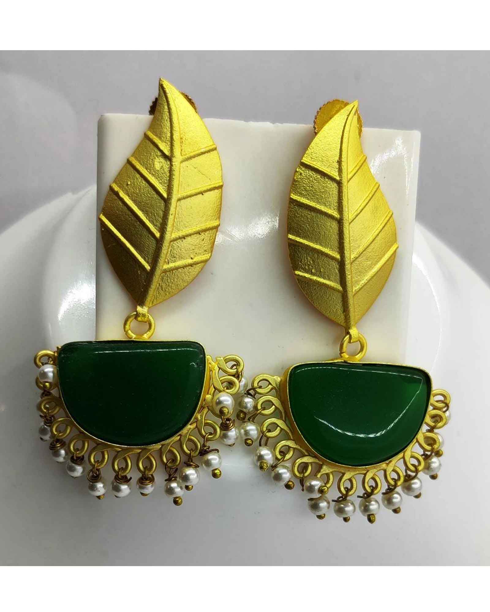 Green Pearl Jhumkis Earrings