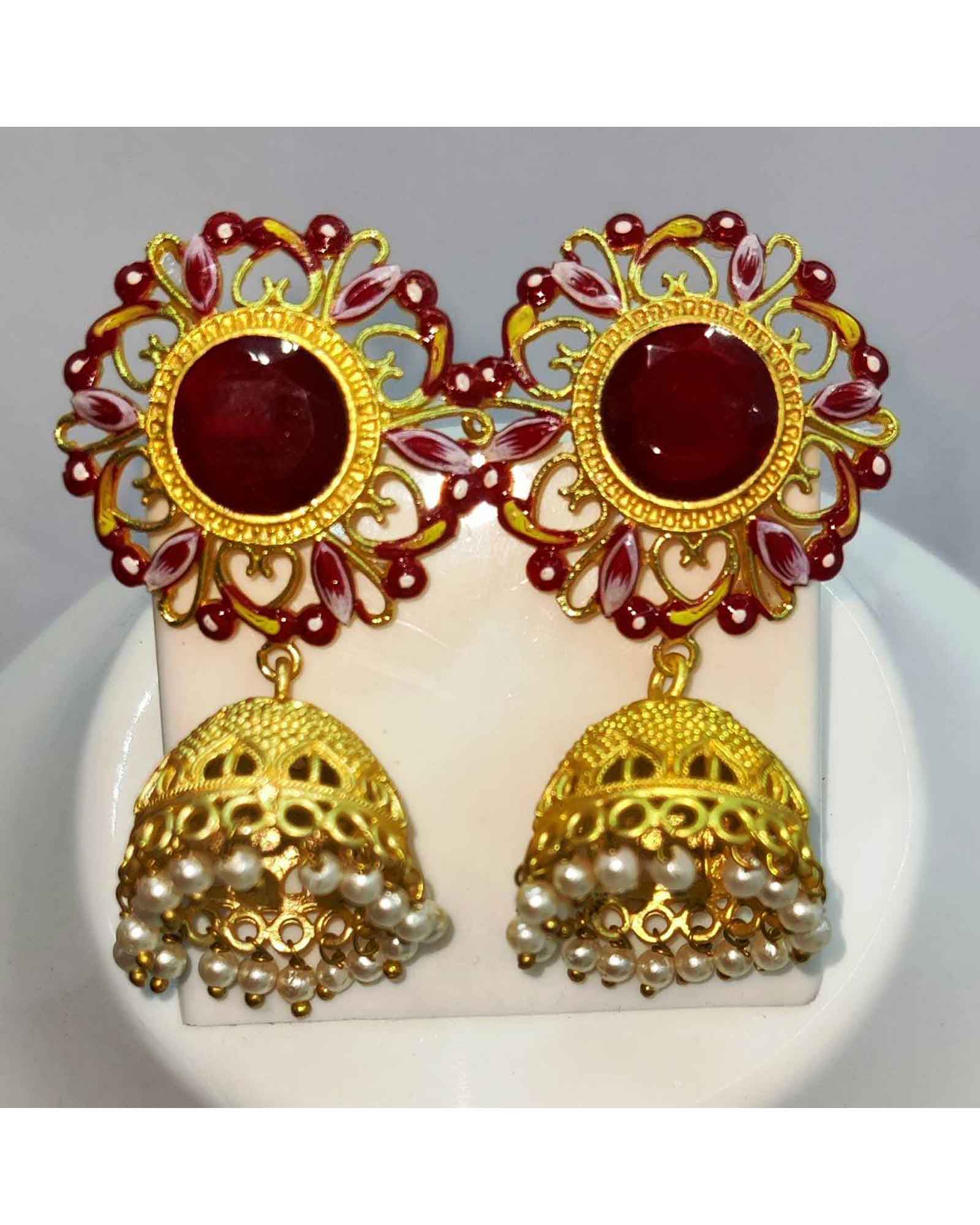 Maroon Jhumki Earrings