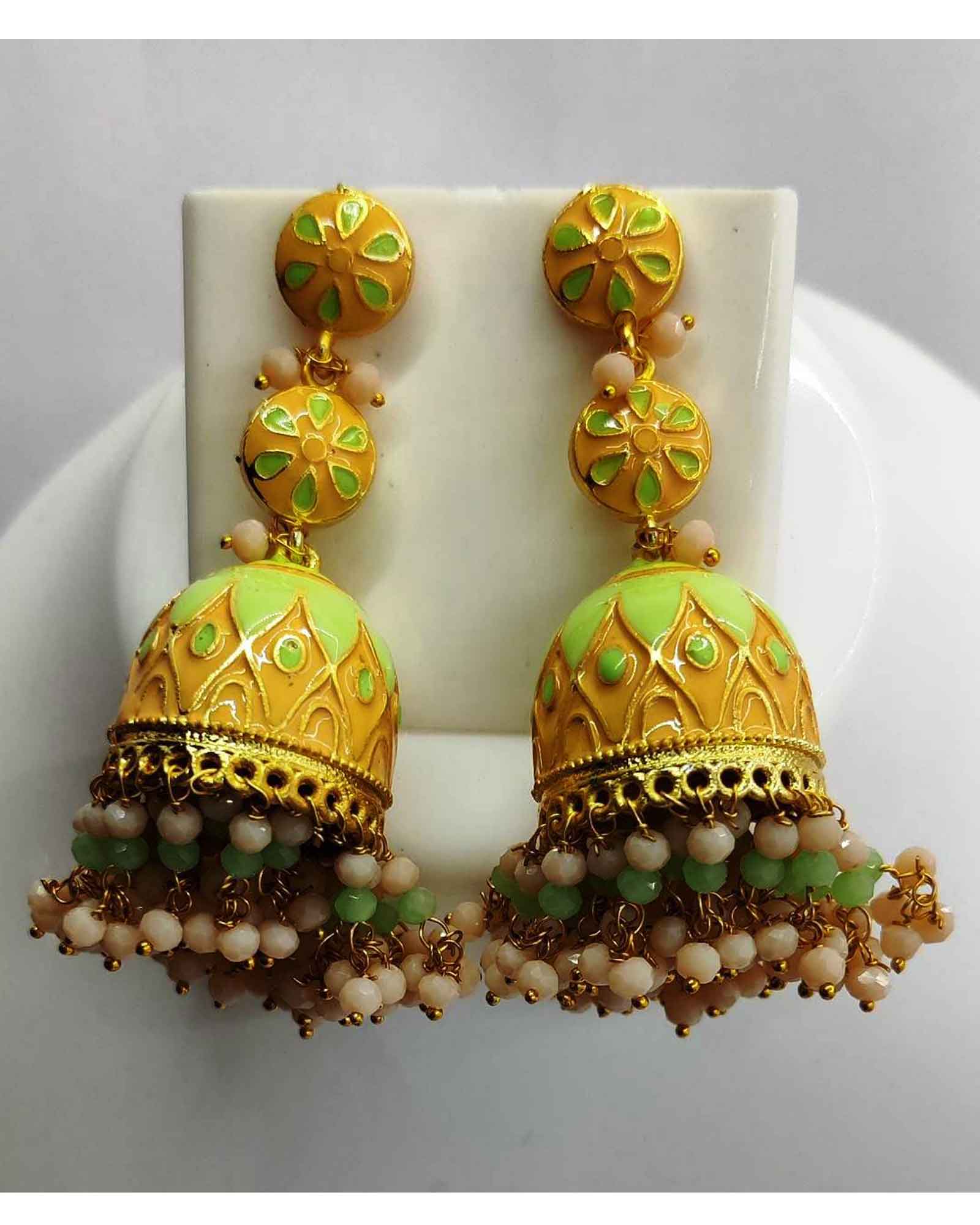 Yellow Designer Jhumki Earrings