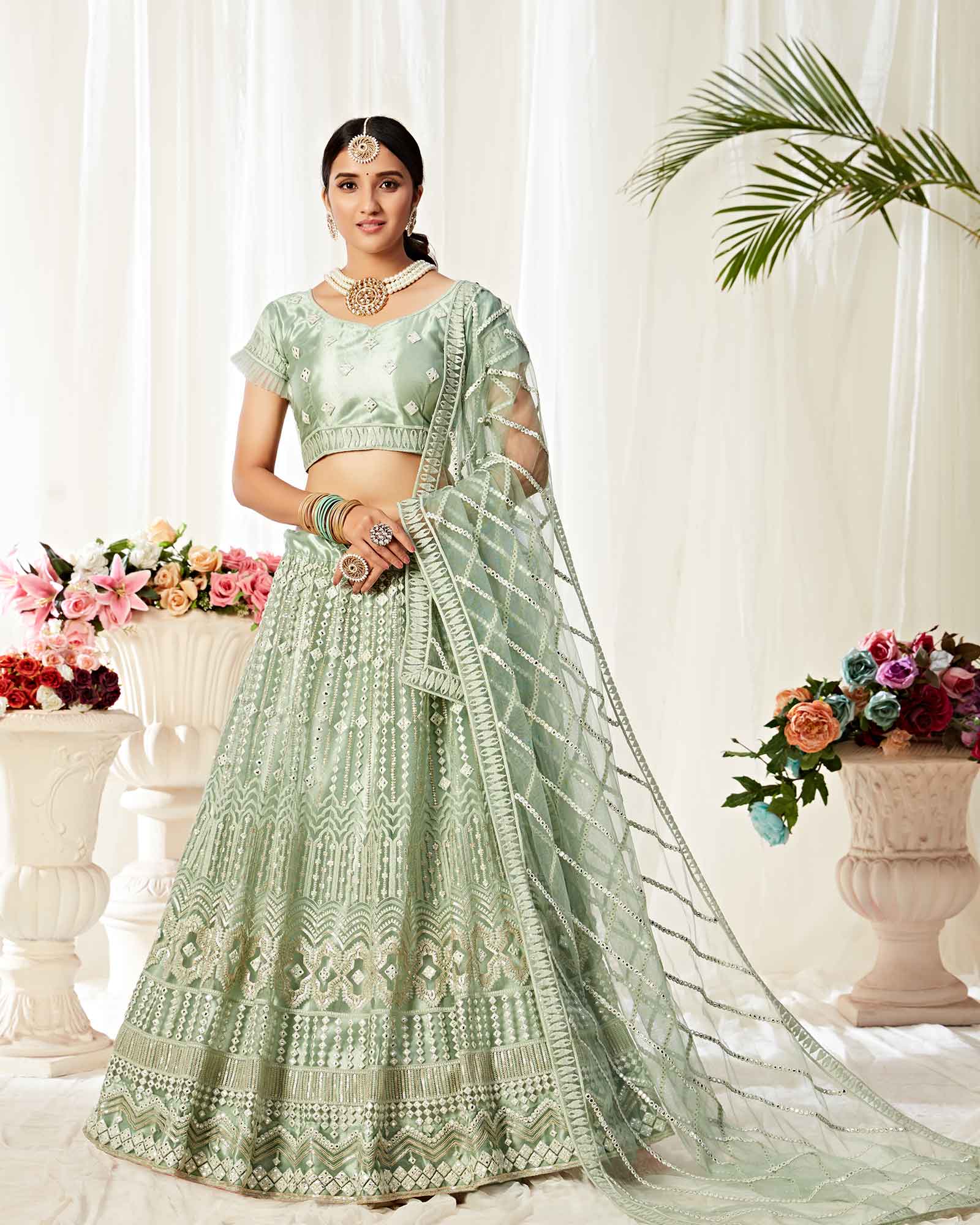 Refershing Mint Green Net Lehenga Choli
