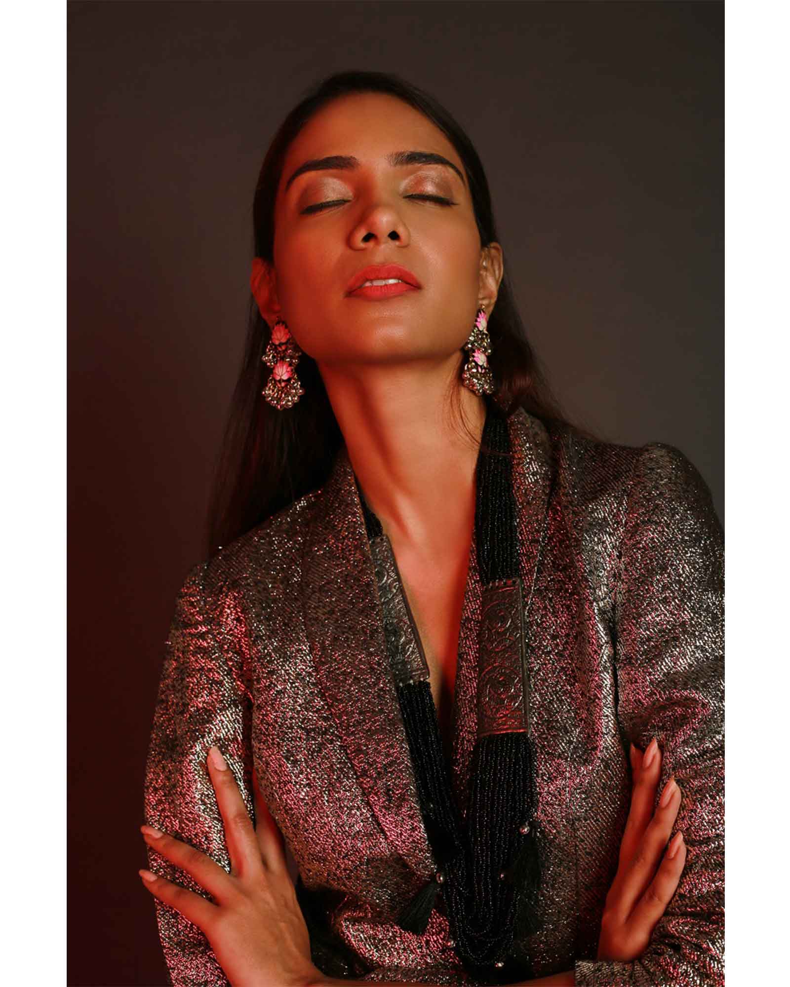 Black Metal & Ghungroo Alloy Meenakari Earrings