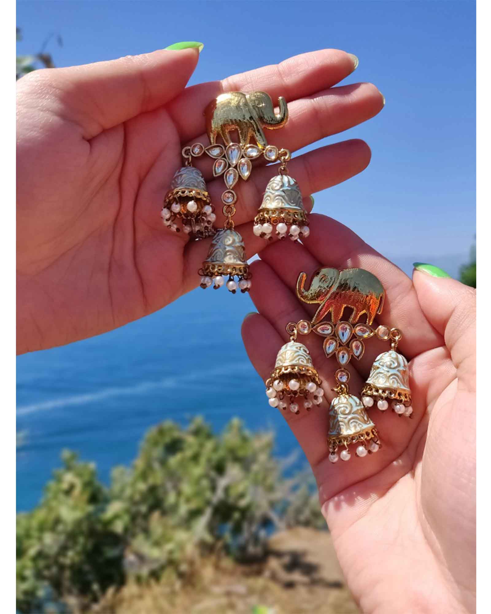 Elephant Design Meenakari Jhumkas