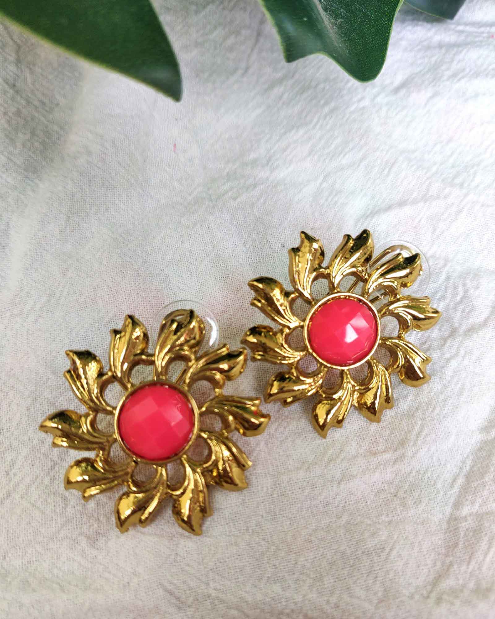 Light Pink Floral Design Stud Earrings