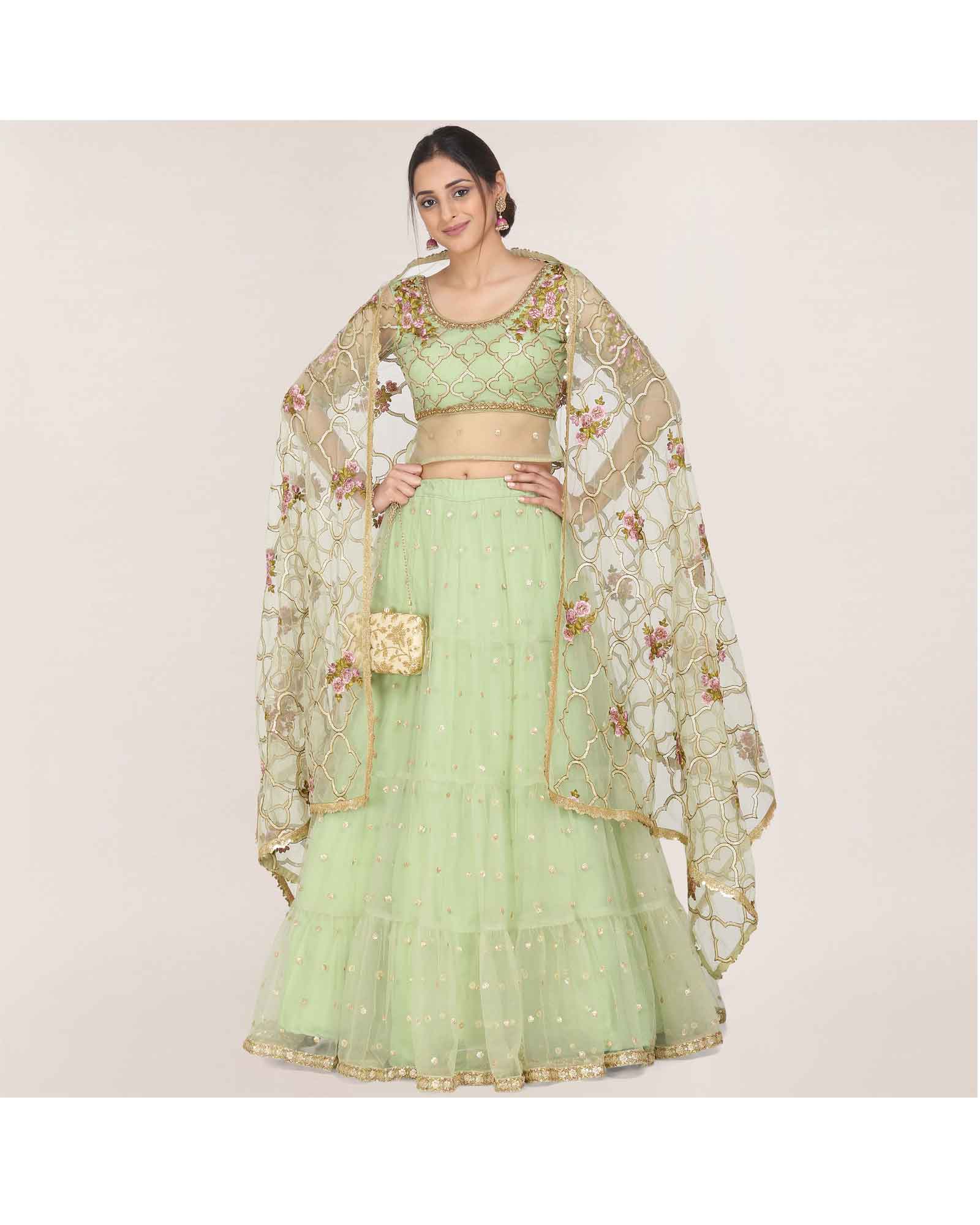 Light Olive Green Lehenga Choli With Dupatta