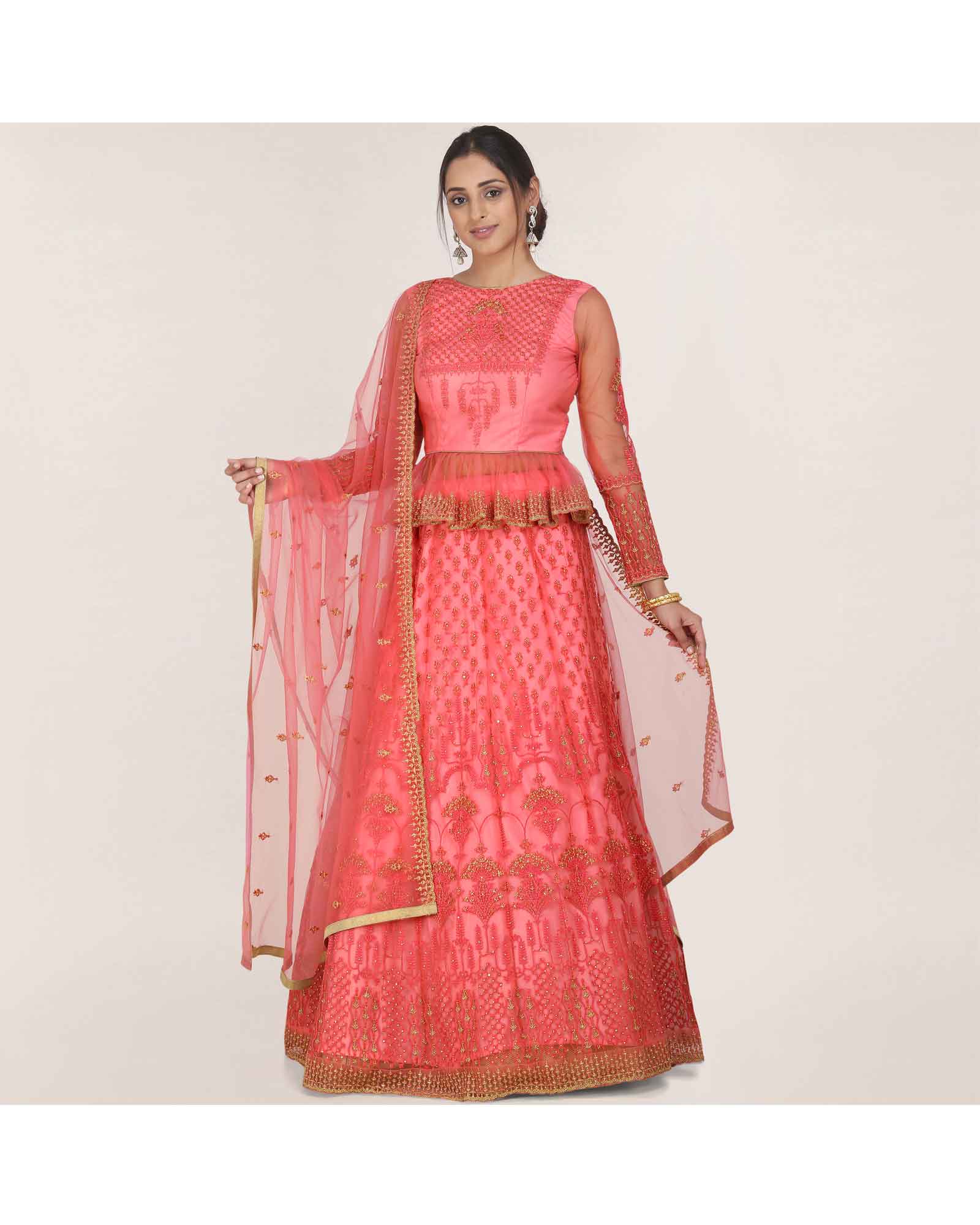 Pink Resham Embroidered With Golden Work Lehenga Choli 