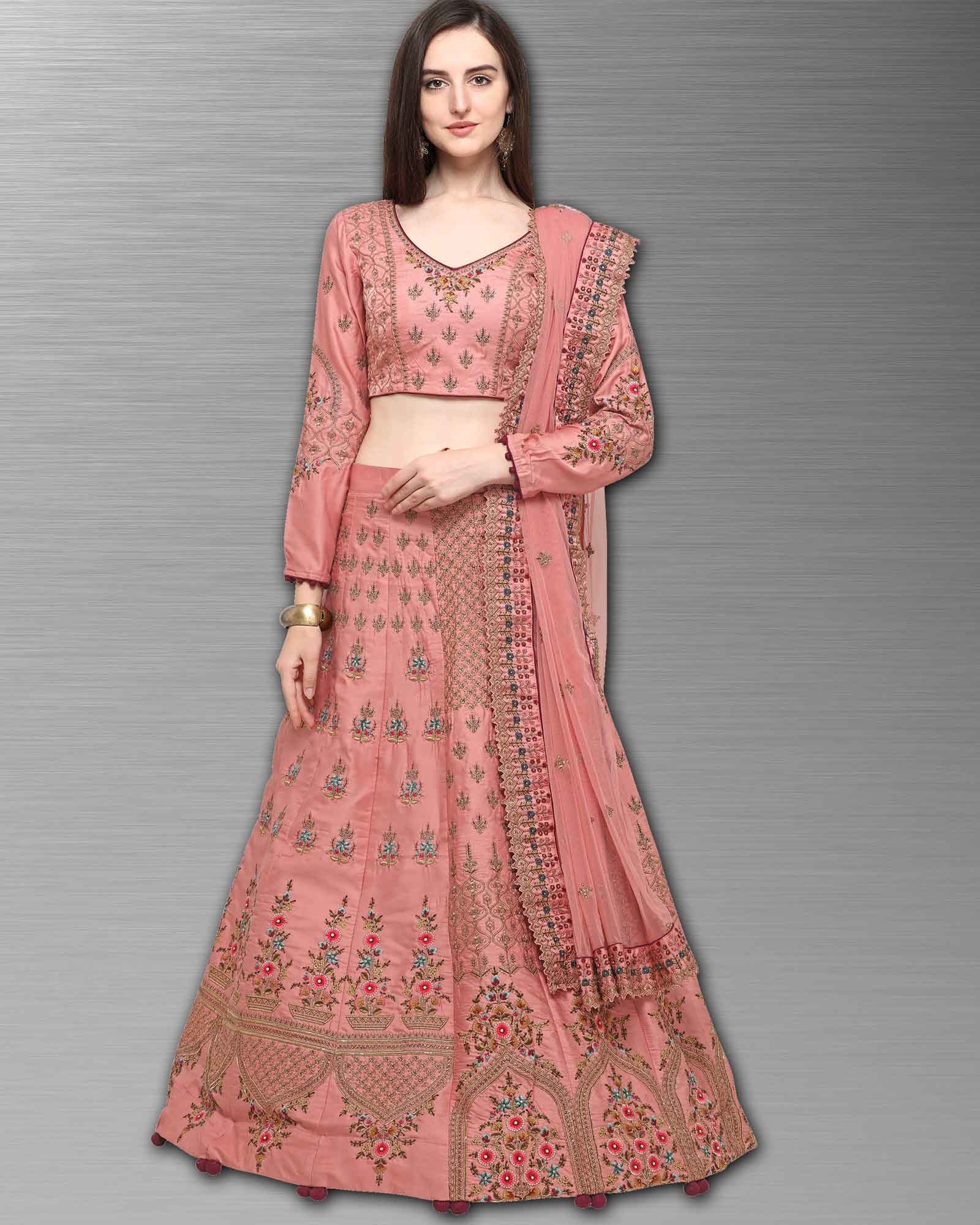 Resham Embroidered Pink Lehenga Choli 