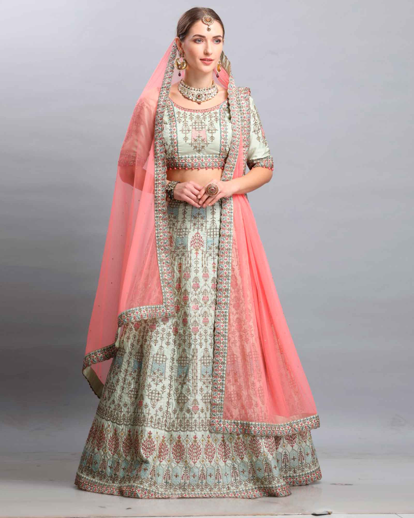 Pista Green Silk Lehenga Choli With Zari Work