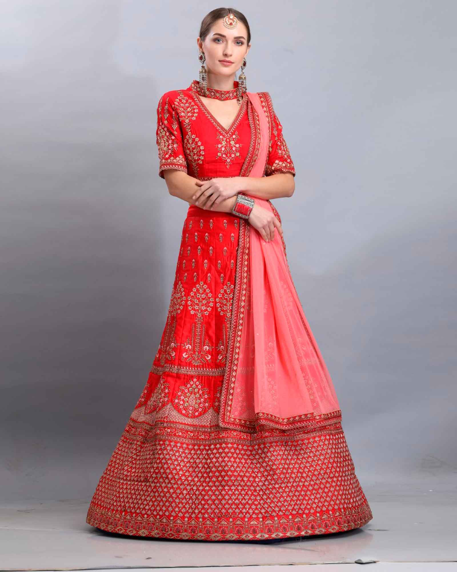 Red Heavy Border Work Bridal Lehenga Choli 