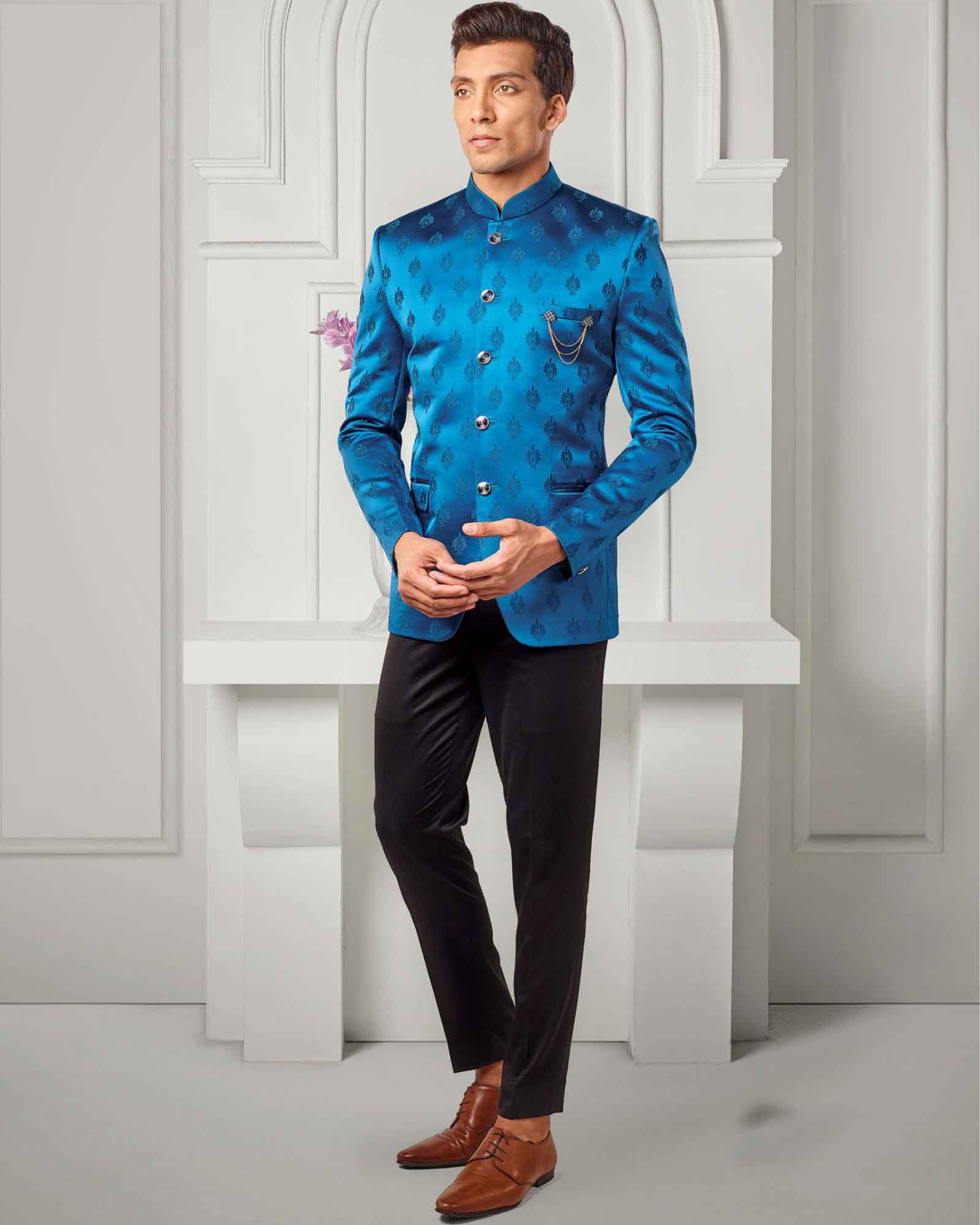 Blue Thread Embroidery italian jodhpuri Suit - 5506/18