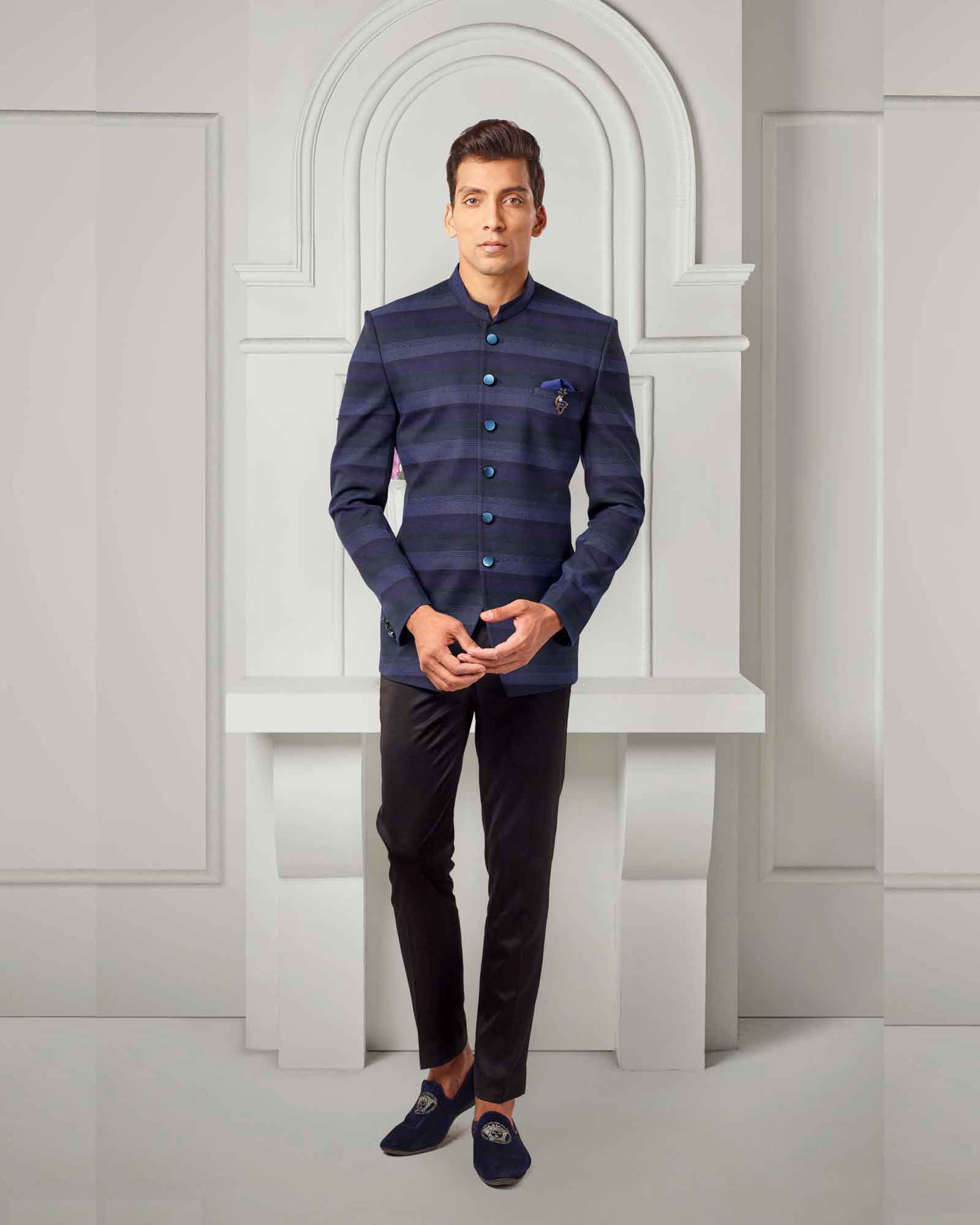 Blue Terry Rayon Jodhpuri Suit - 6101/1