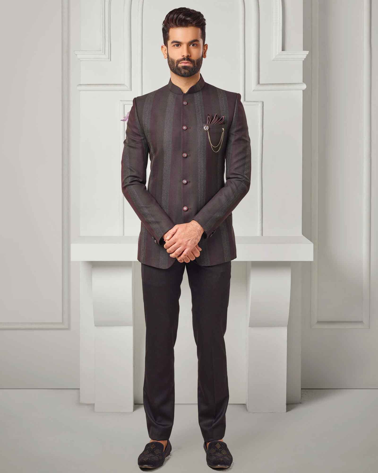 Purple Strip Pattern Terry Rayon Jodhpuri Suit - 6101/2