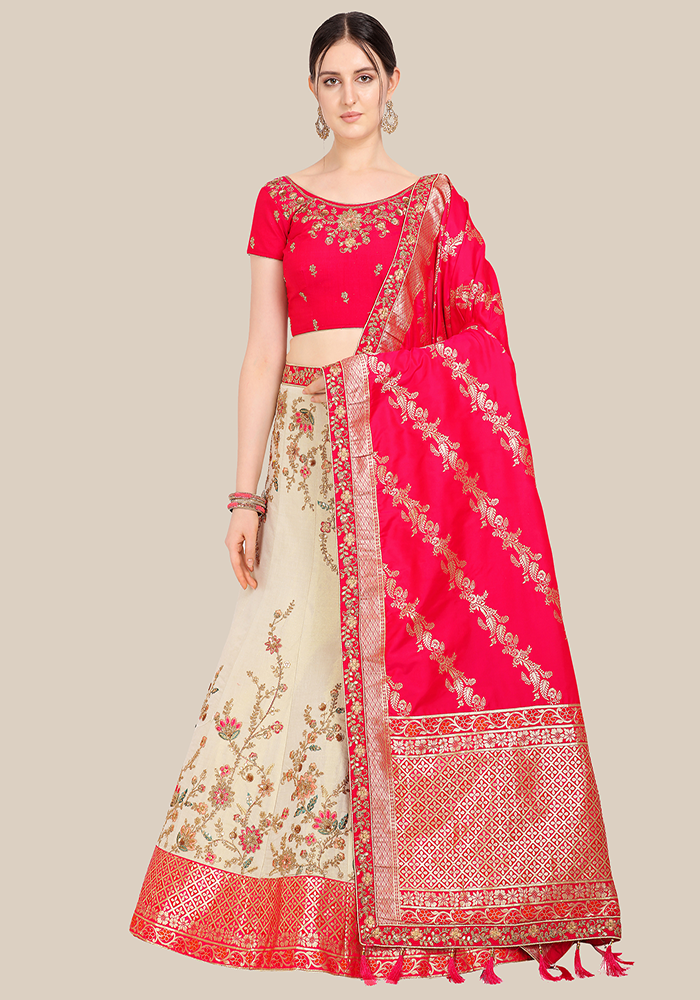 Beige Designer Semi Stitched Lehenga & Choli with Dupatta 