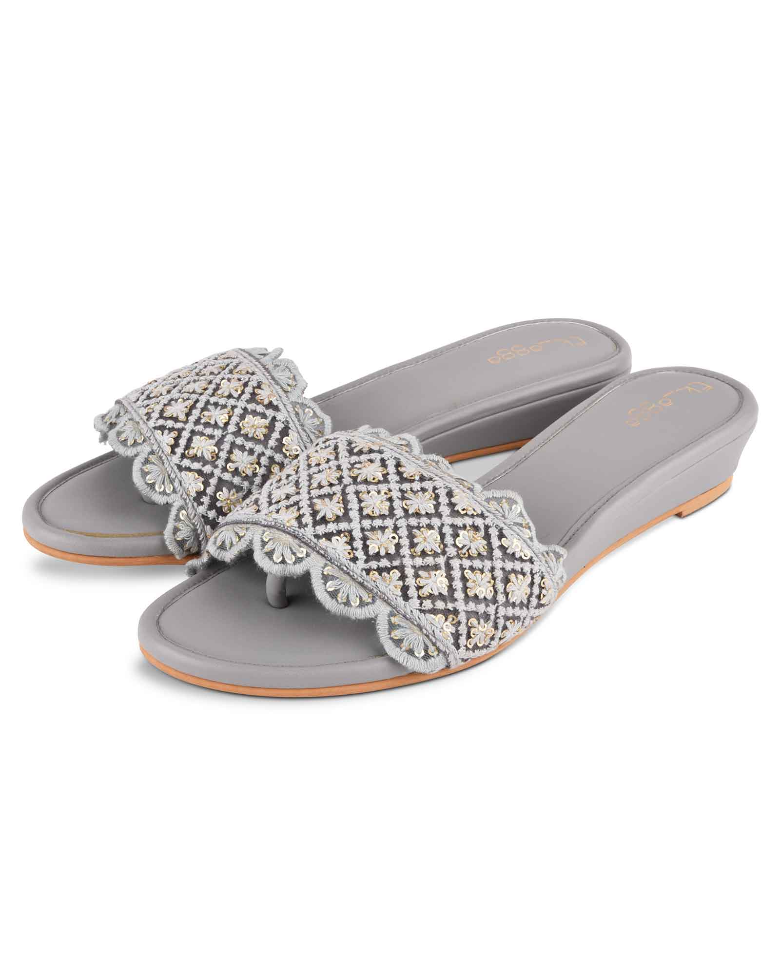 Grey Scallop sequins Flats 