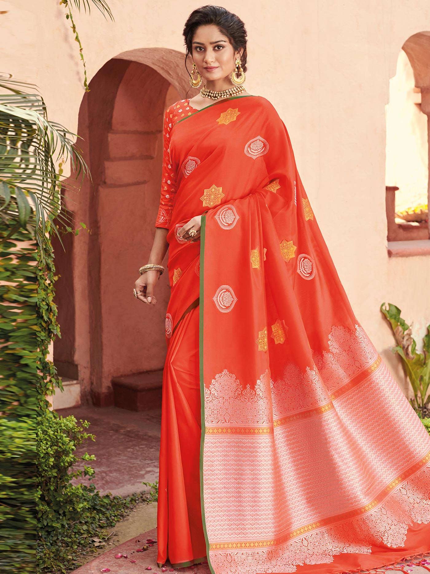 Orange Banarasi Saree