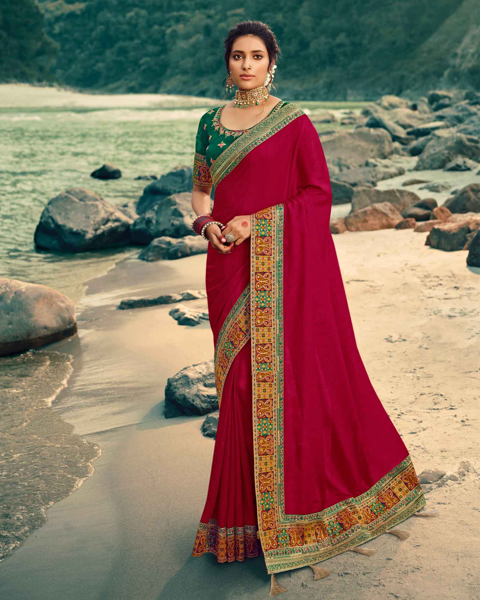 Wine Colour Heavy Border Silk Saree
