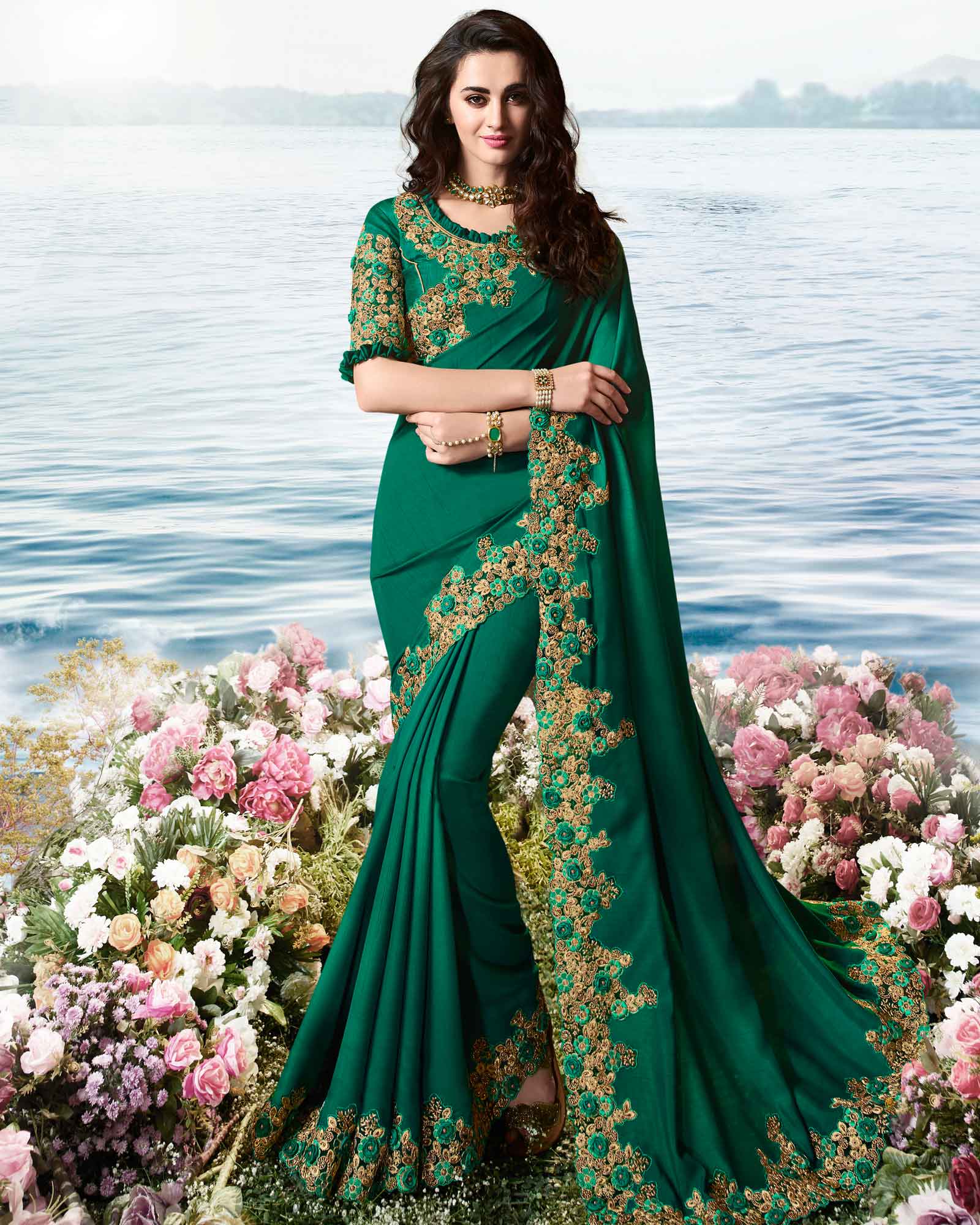 Dark Green Party Wear Silk Saree