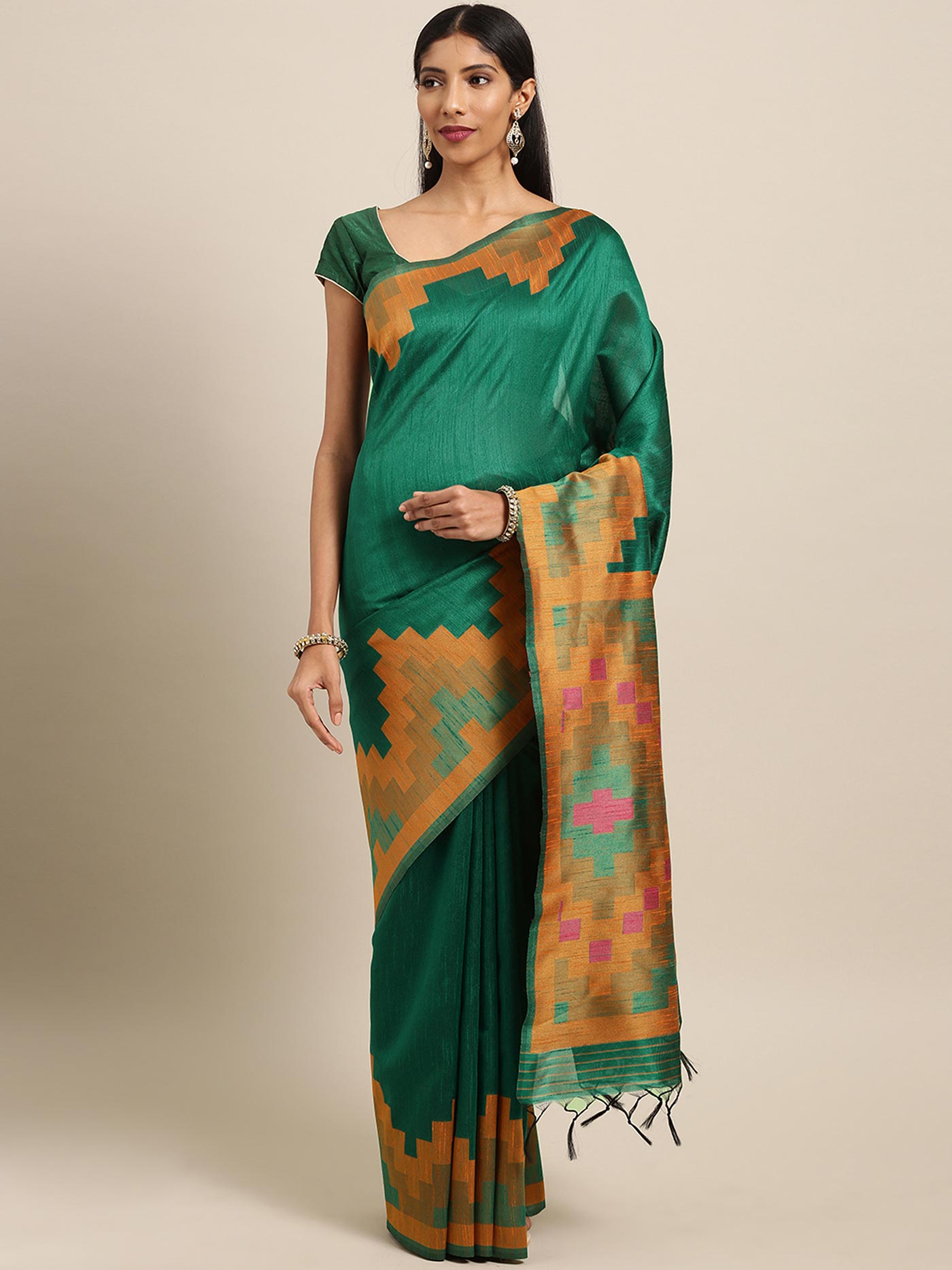 Green Ikkat Silk Jacquard Saree