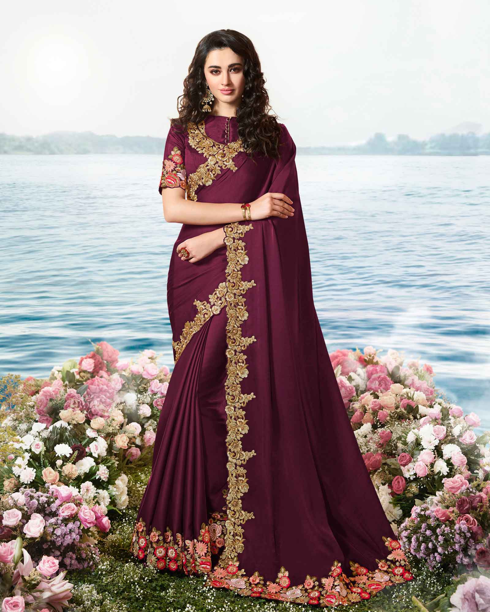 Wine Party Wear Silk Saree