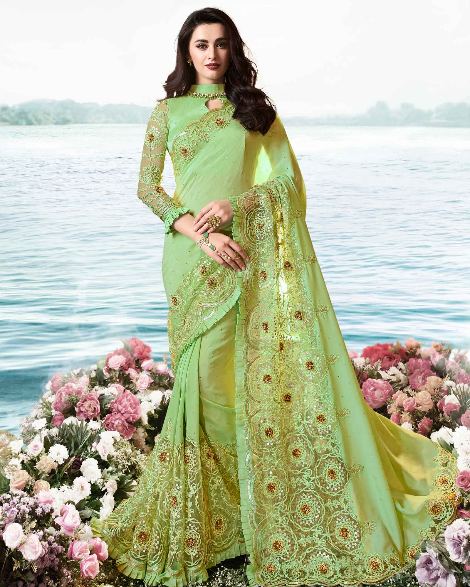 Light Green Party Wear Silk Saree